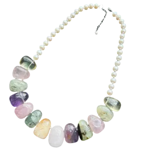 Genuine Pearl and Amethyst Rose Quartz Necklace
