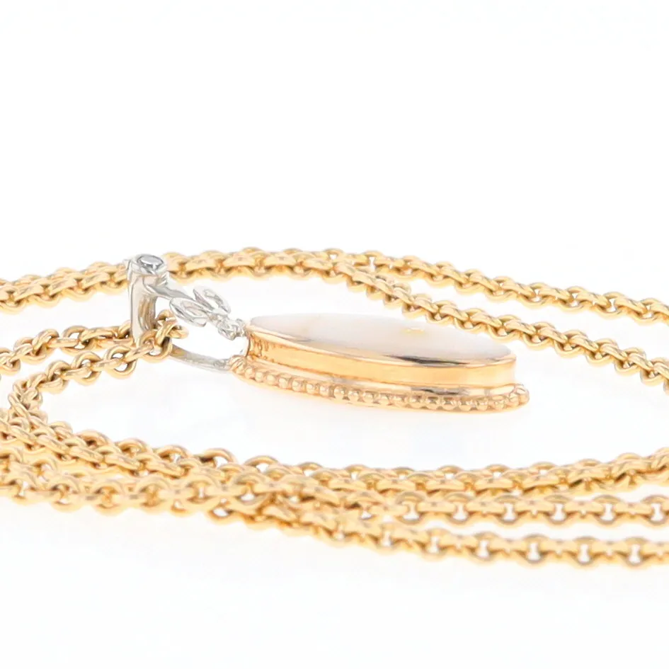 Gold Quartz Necklace, Oval Inlaid Fleur De Lis Design with .02ctw Diamond Pendant