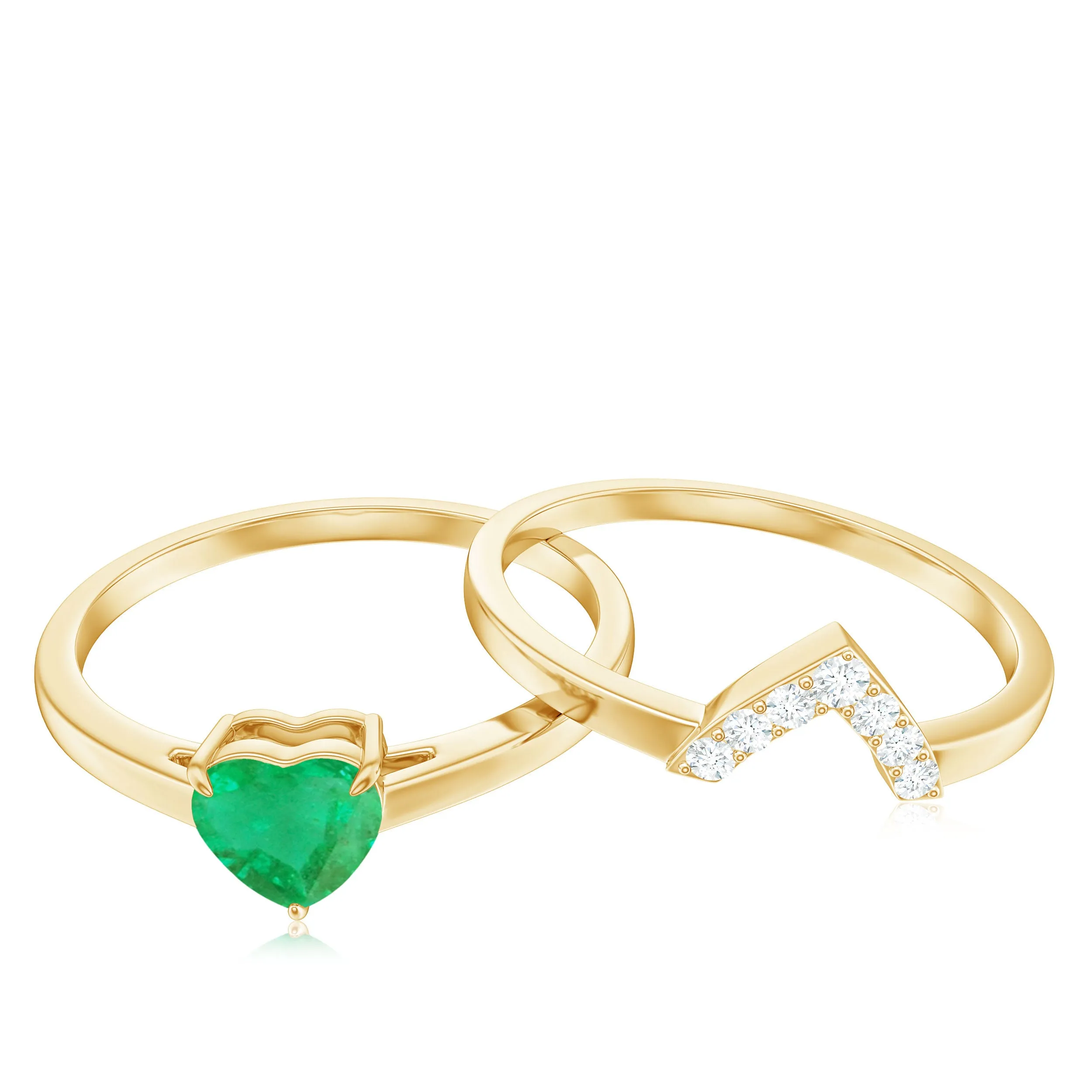 Heart Shape Emerald and Diamond Solitaire Ring Set