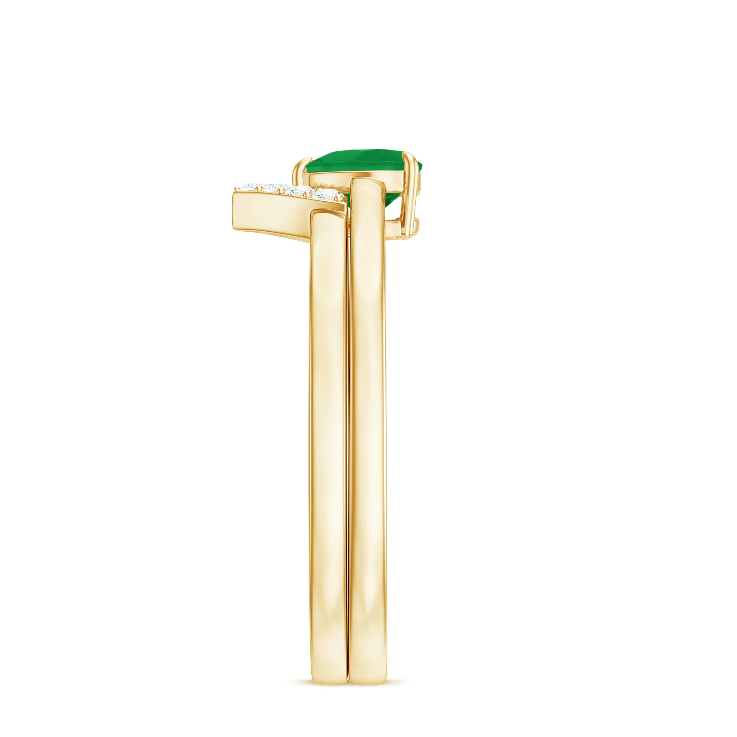 Heart Shape Emerald and Diamond Solitaire Ring Set