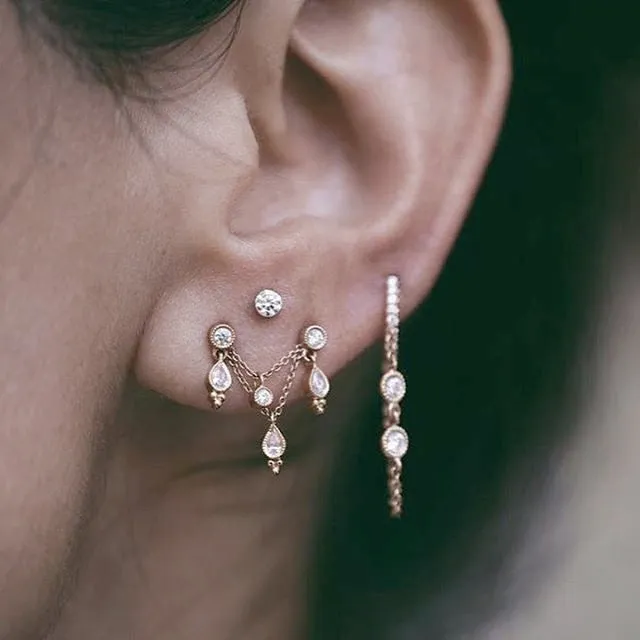 Invisible Set Diamond Threaded Stud Earring by Maria Tash in 18K Yellow Gold. Flat Stud.