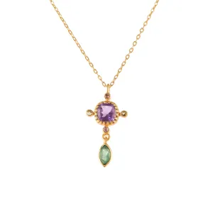 Kaleidoscope Amethyst, Nephrite & Citrine Drop Pendant Necklace in Gold