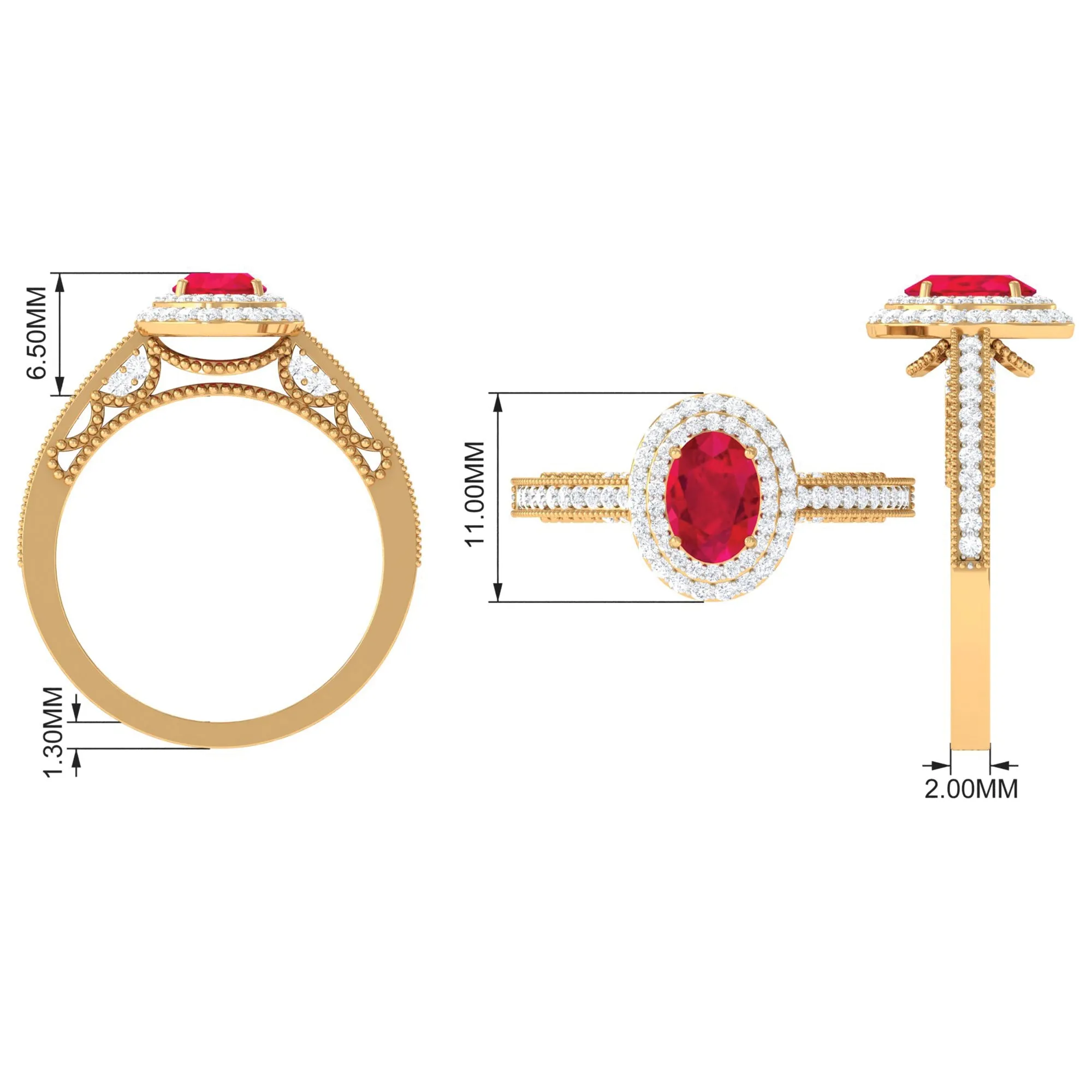 Lab-Created Ruby Beaded Engagement Ring with Diamond