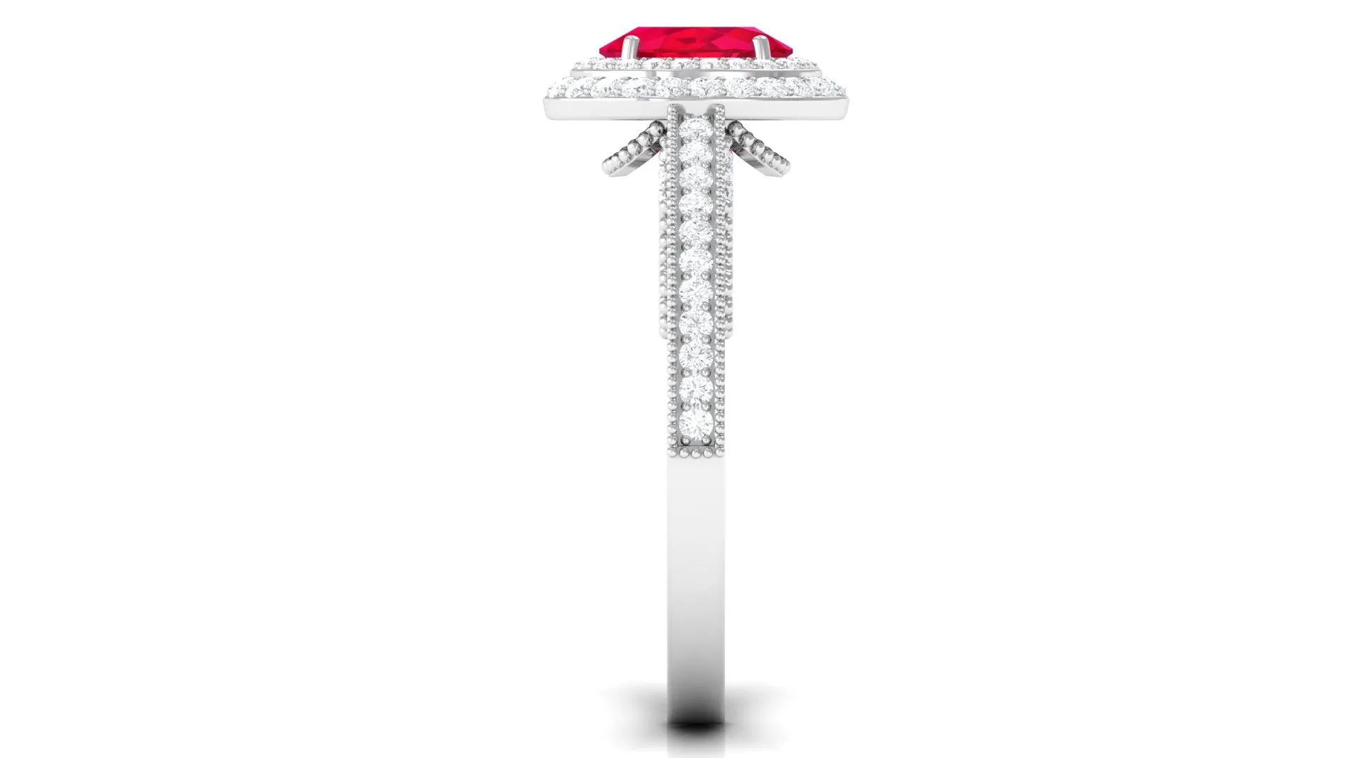 Lab-Created Ruby Beaded Engagement Ring with Diamond