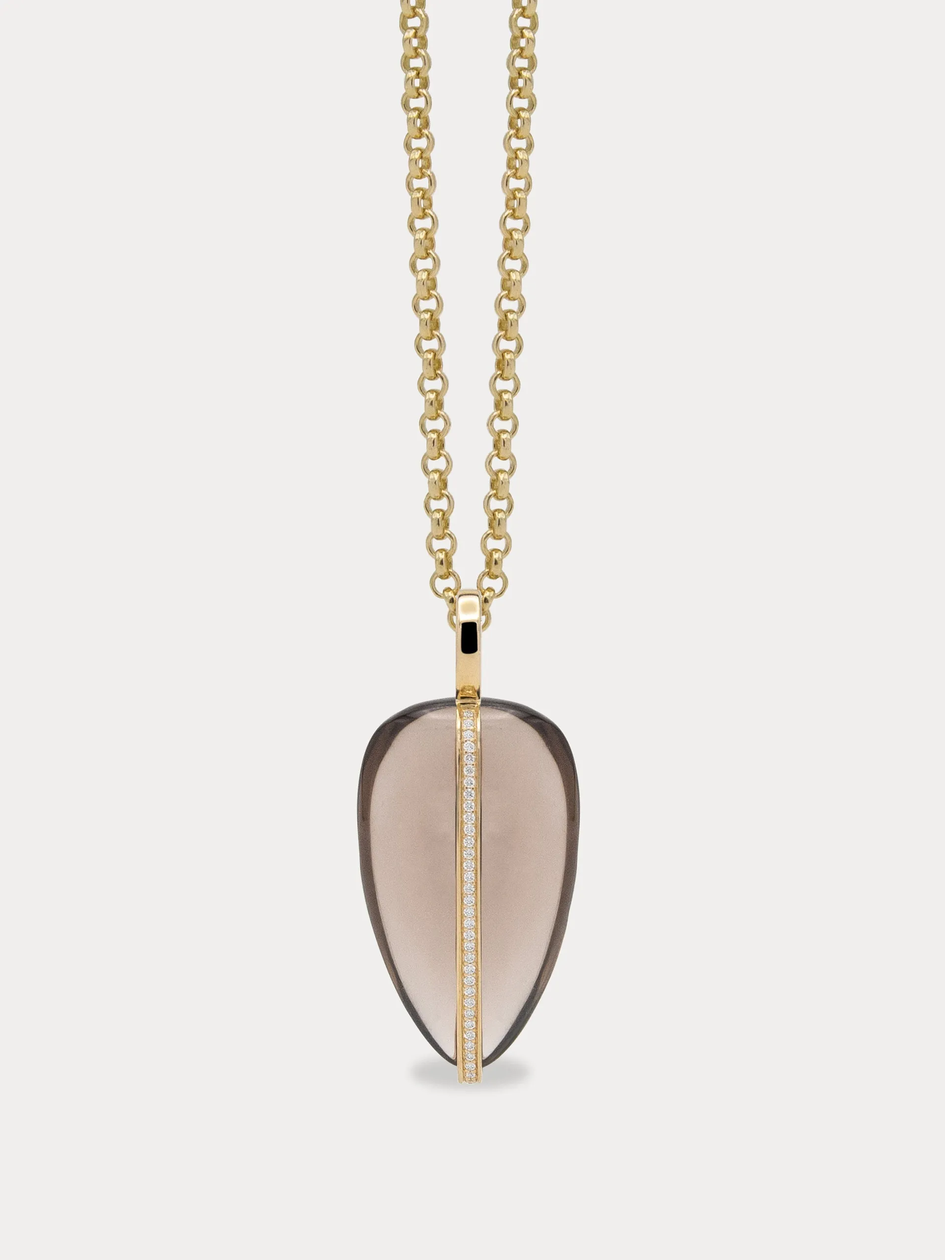 Large smokey quartz diamond pebble pendant | 14K
