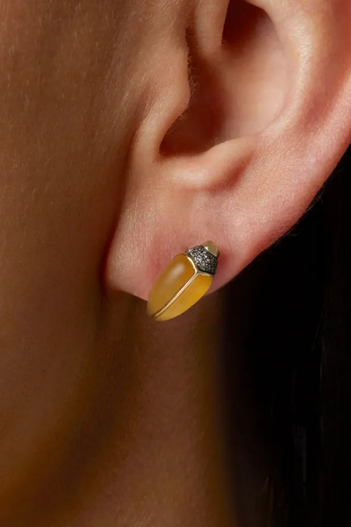 Mini Scarab Citrine Stud