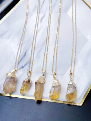 Natural Brazilian Citrine Stone Necklace Healing Crystal Pendant Spiritual Energy Best Friend Gift 1pc