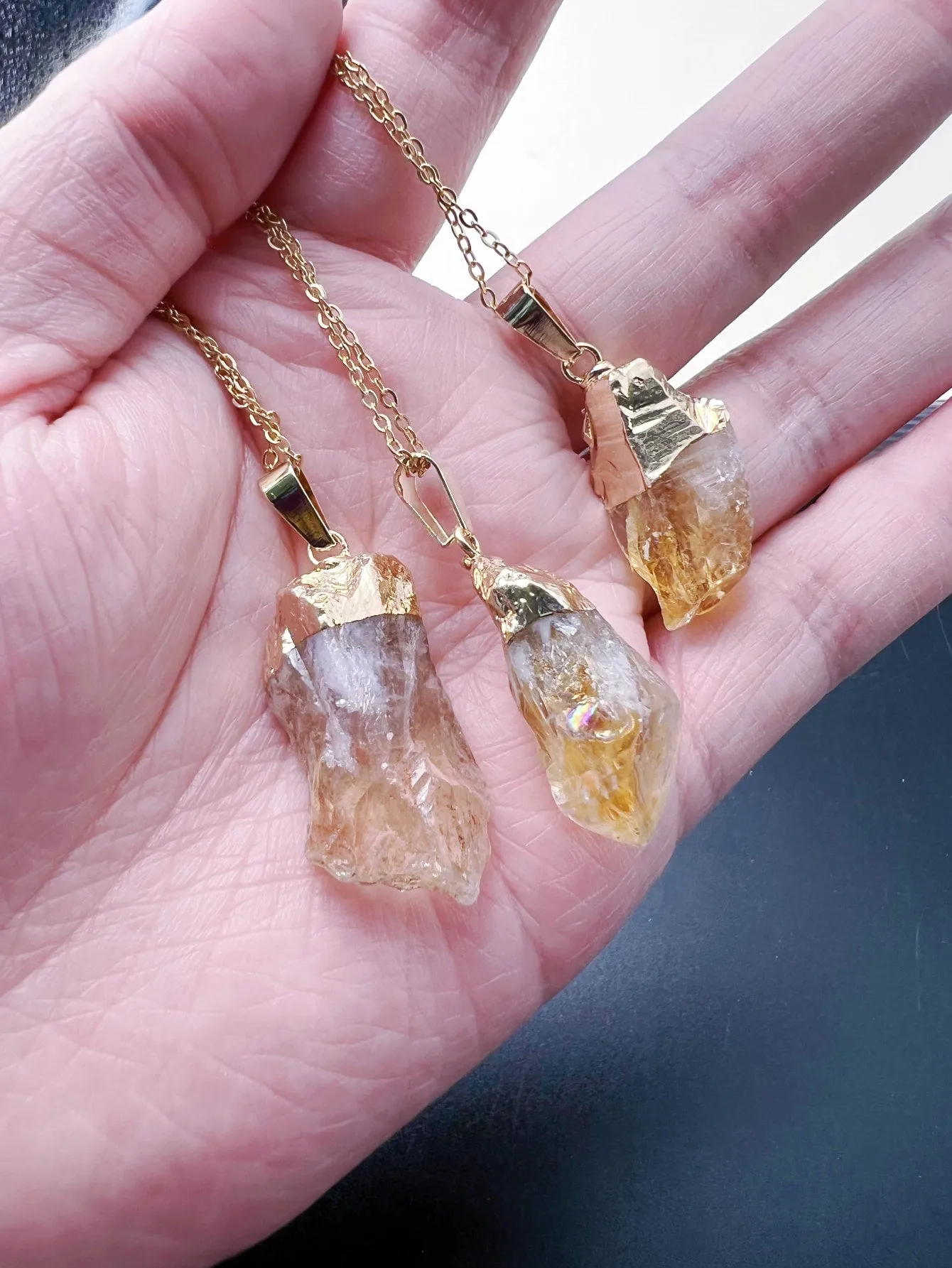 Natural Brazilian Citrine Stone Necklace Healing Crystal Pendant Spiritual Energy Best Friend Gift 1pc