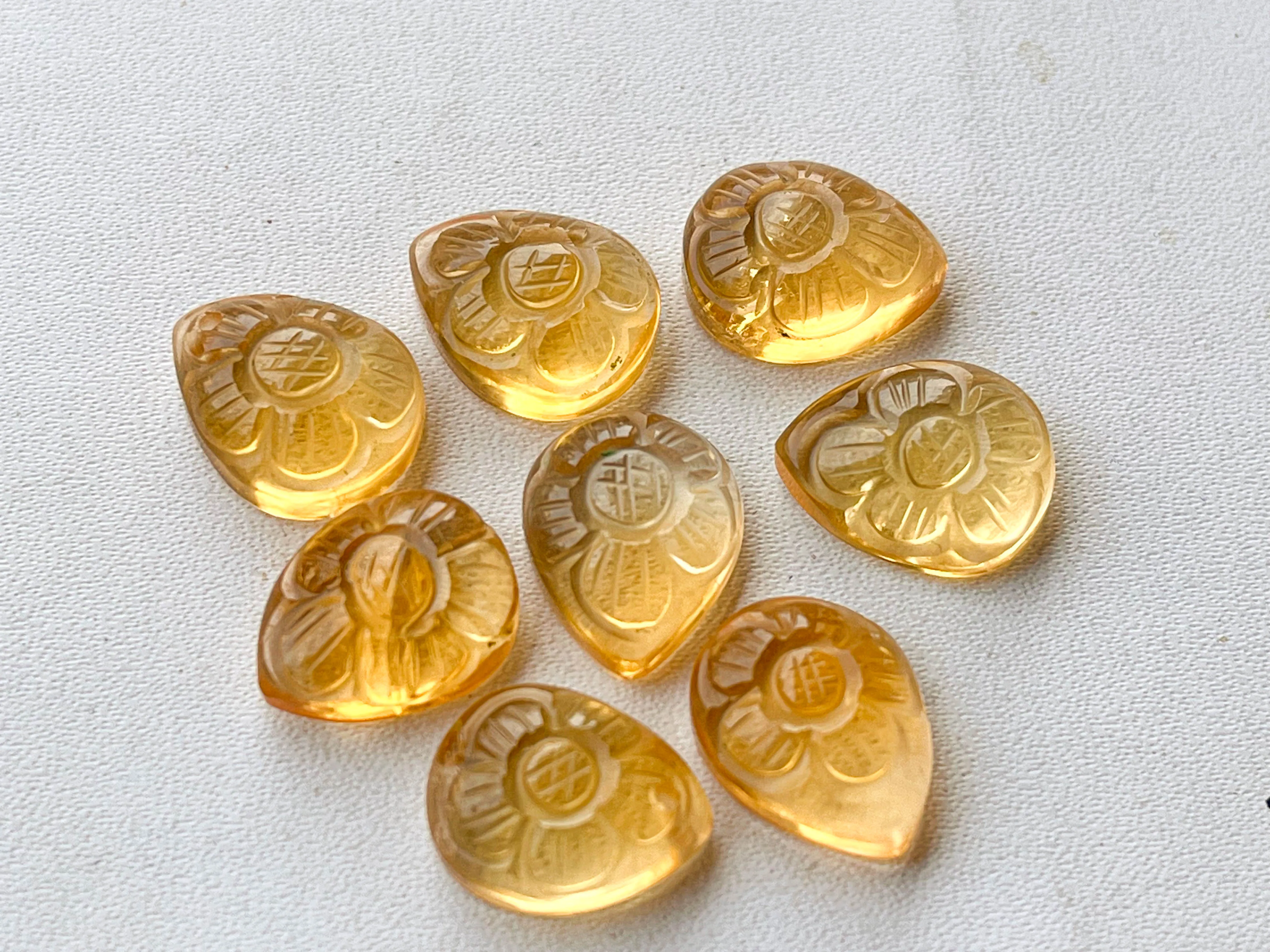Natural Citrine flower carved Mix shape Cabs