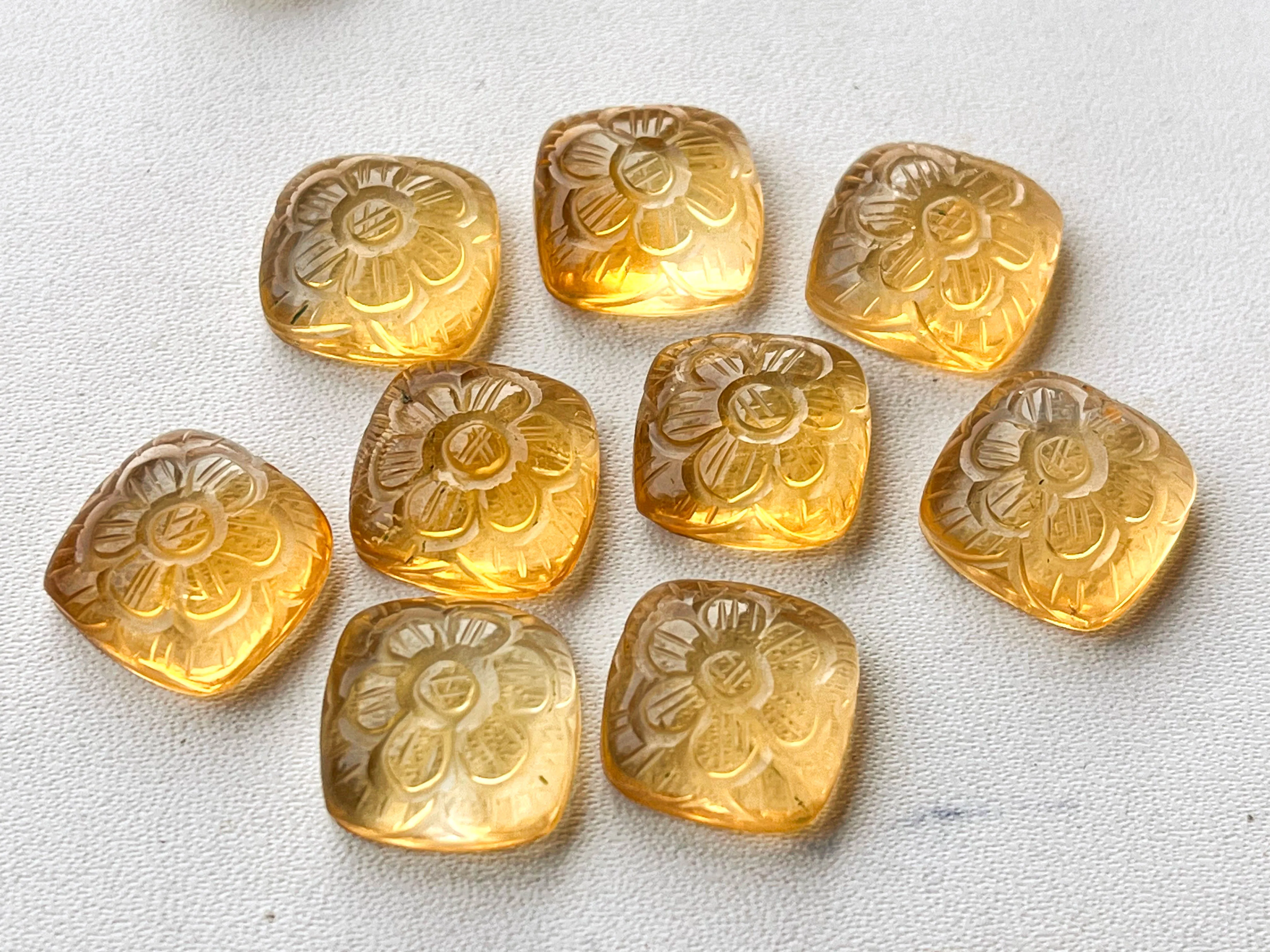 Natural Citrine flower carved Mix shape Cabs