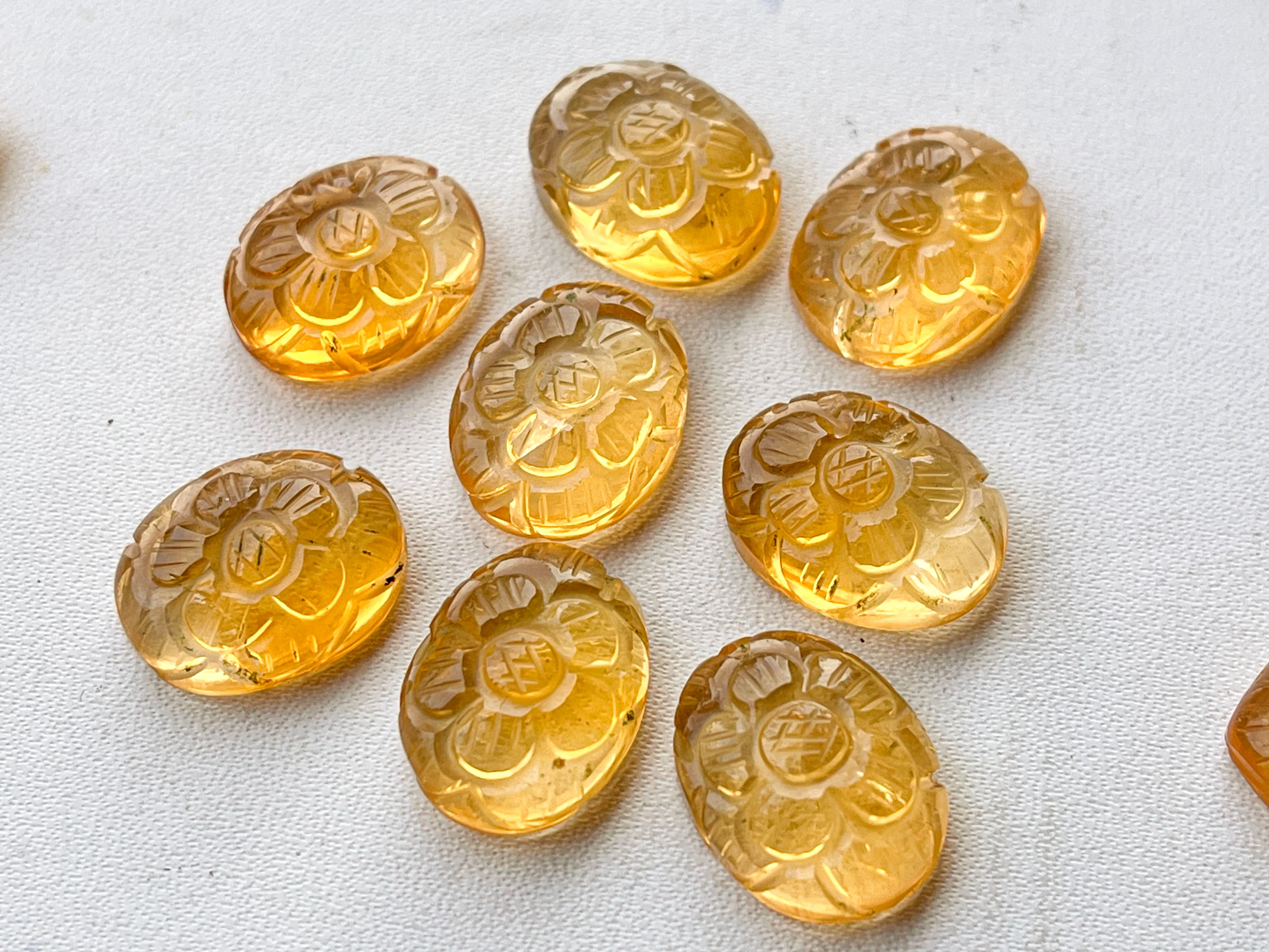 Natural Citrine flower carved Mix shape Cabs