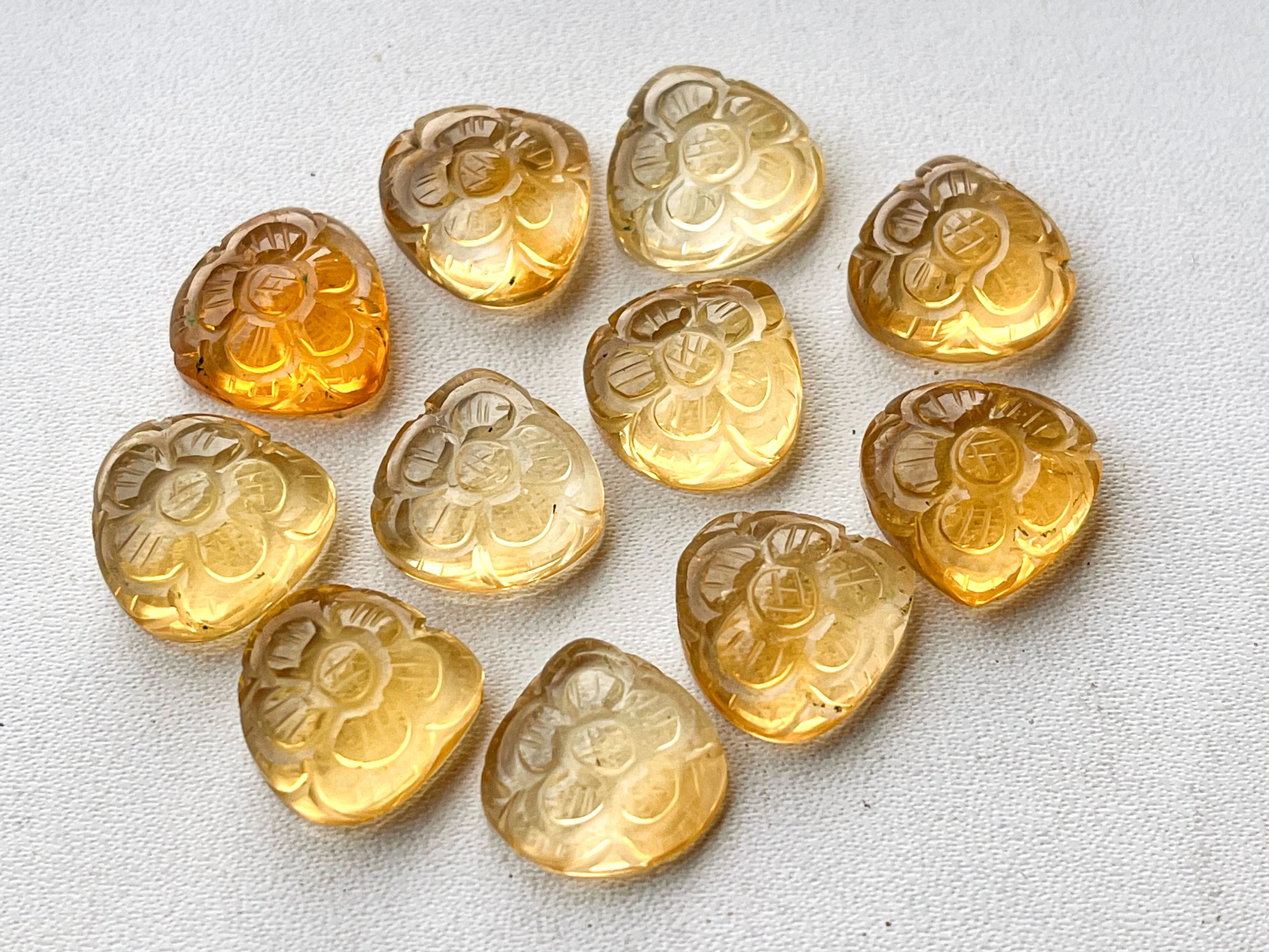 Natural Citrine flower carved Mix shape Cabs