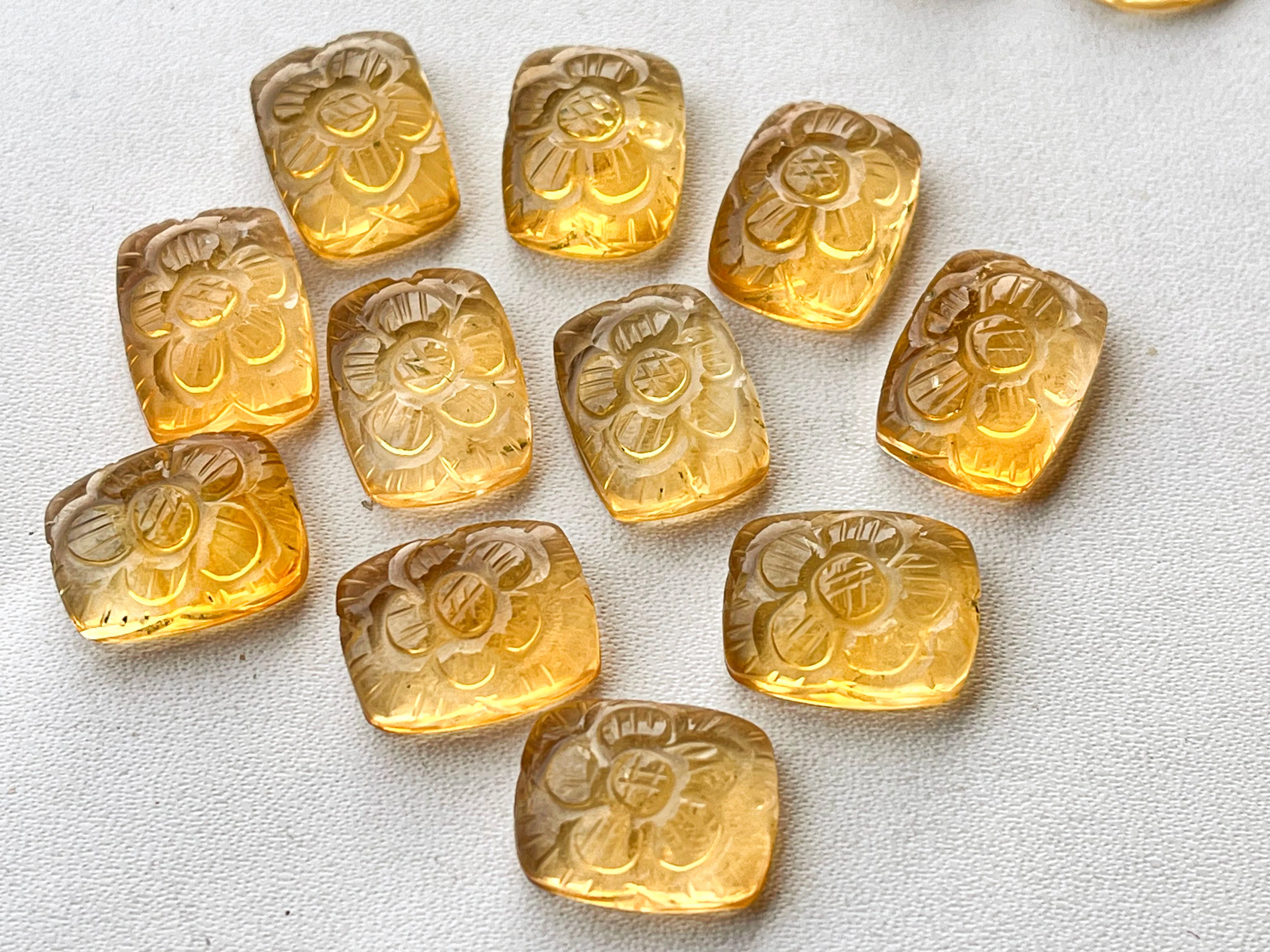 Natural Citrine flower carved Mix shape Cabs