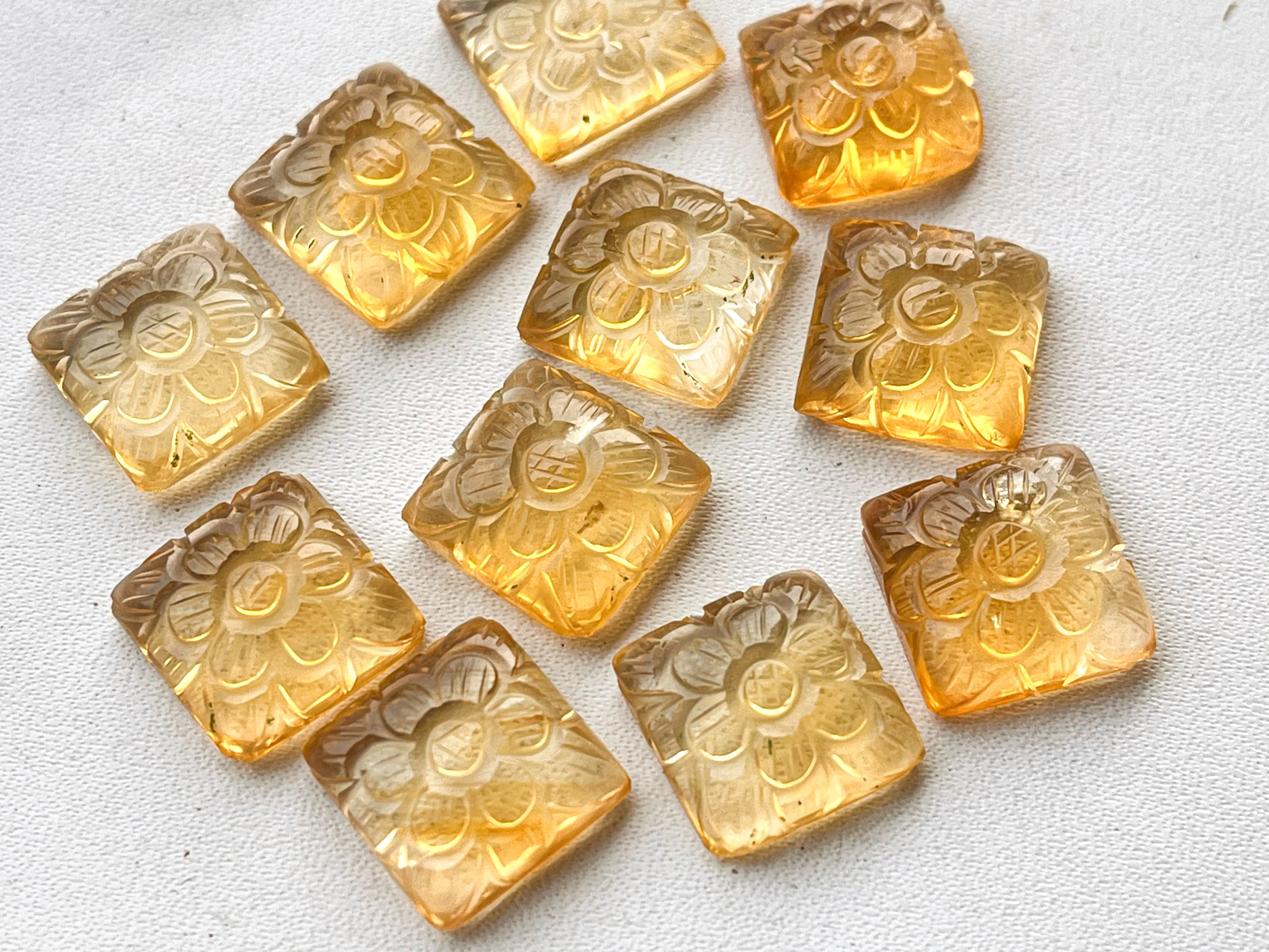 Natural Citrine flower carved Mix shape Cabs