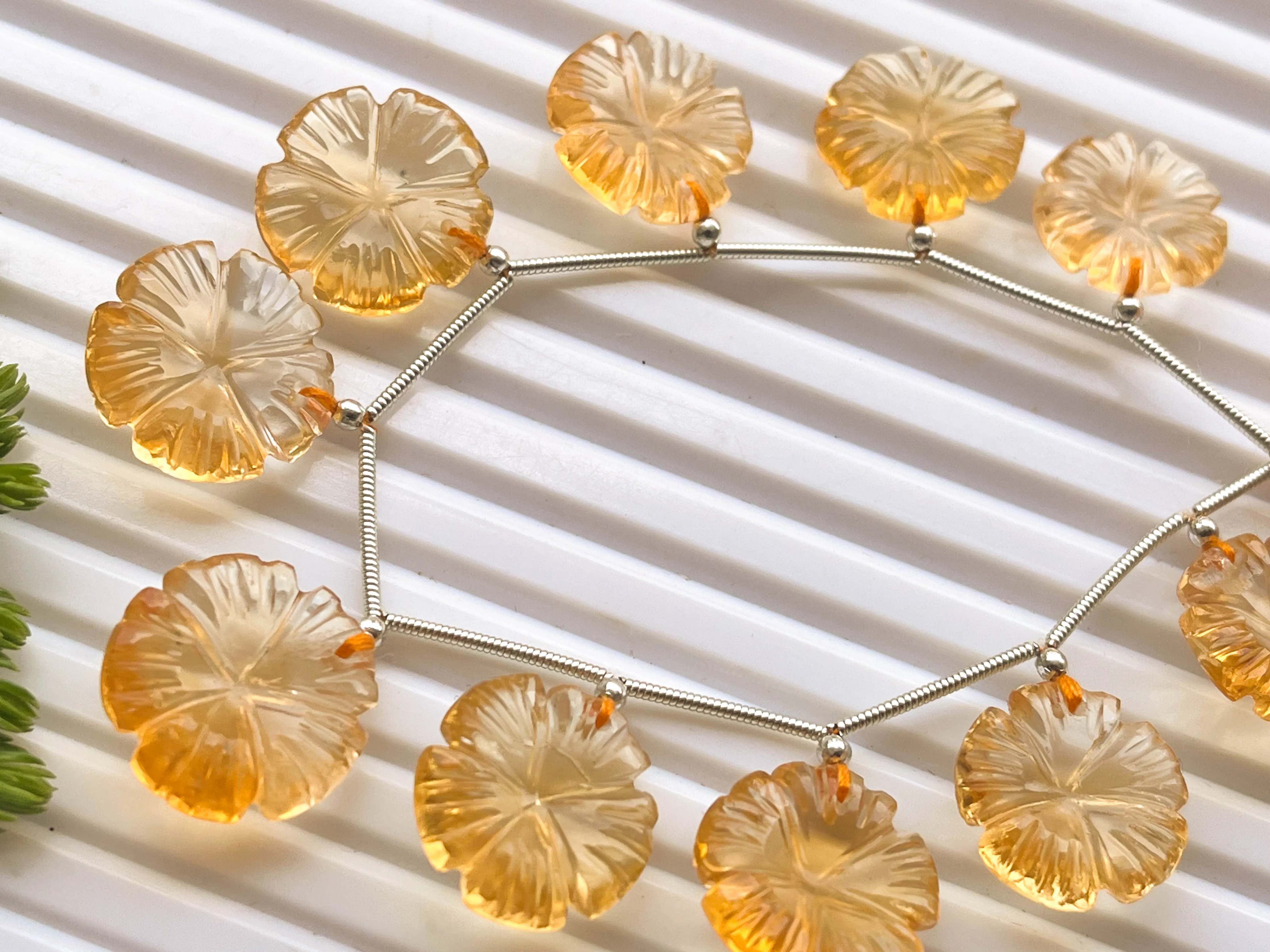 Natural Citrine flower carving beads
