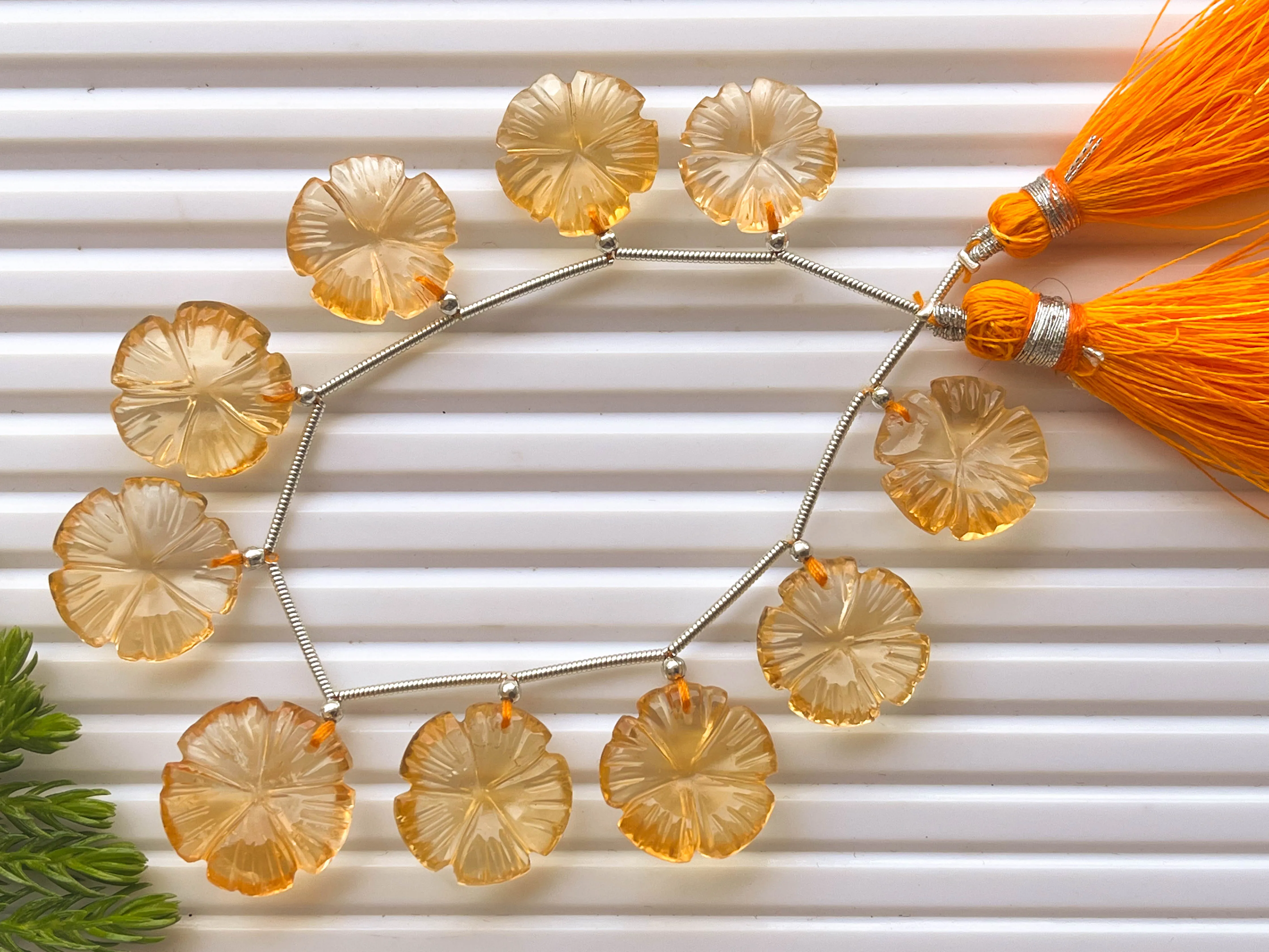 Natural Citrine flower carving beads