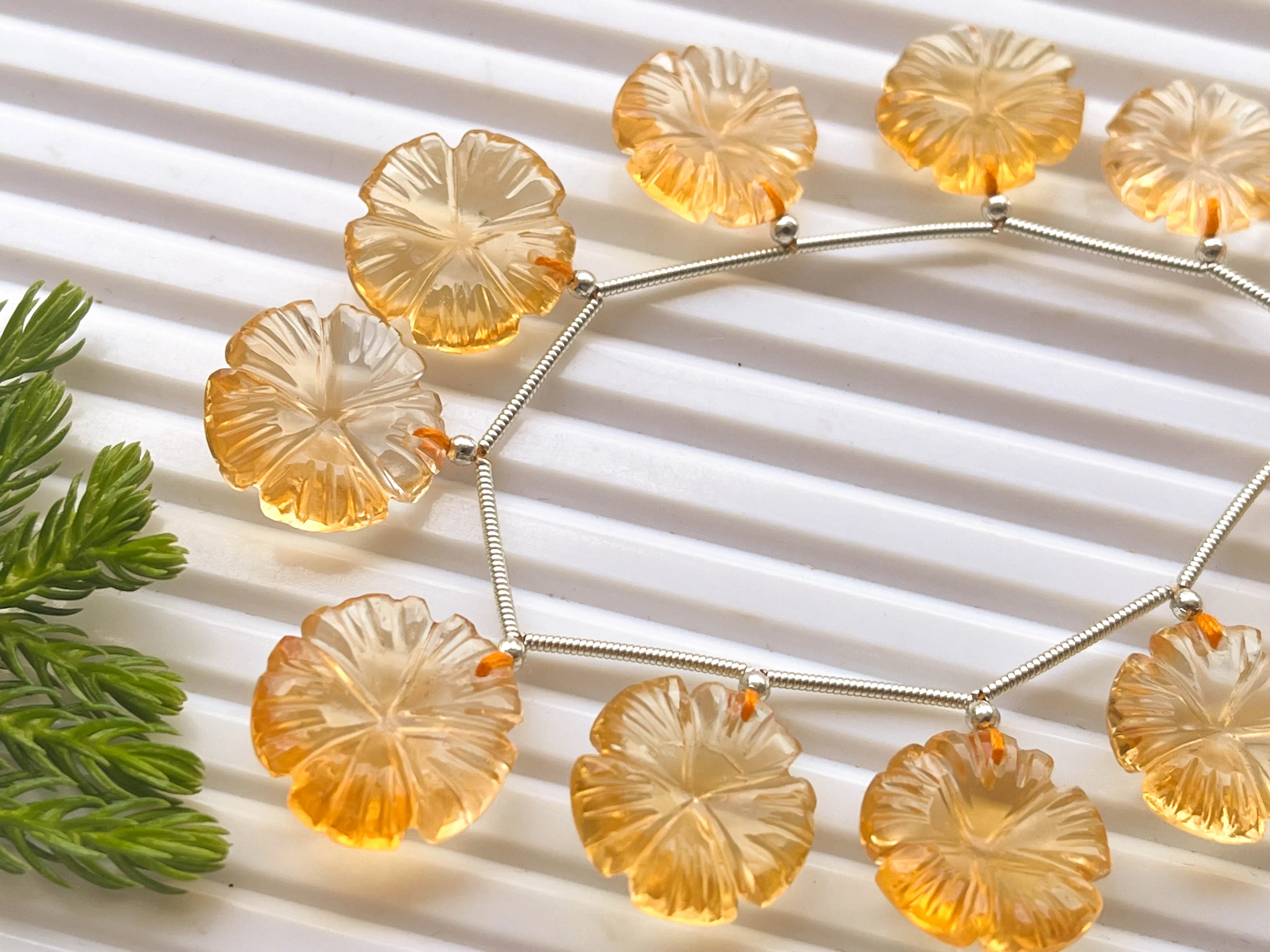 Natural Citrine flower carving beads