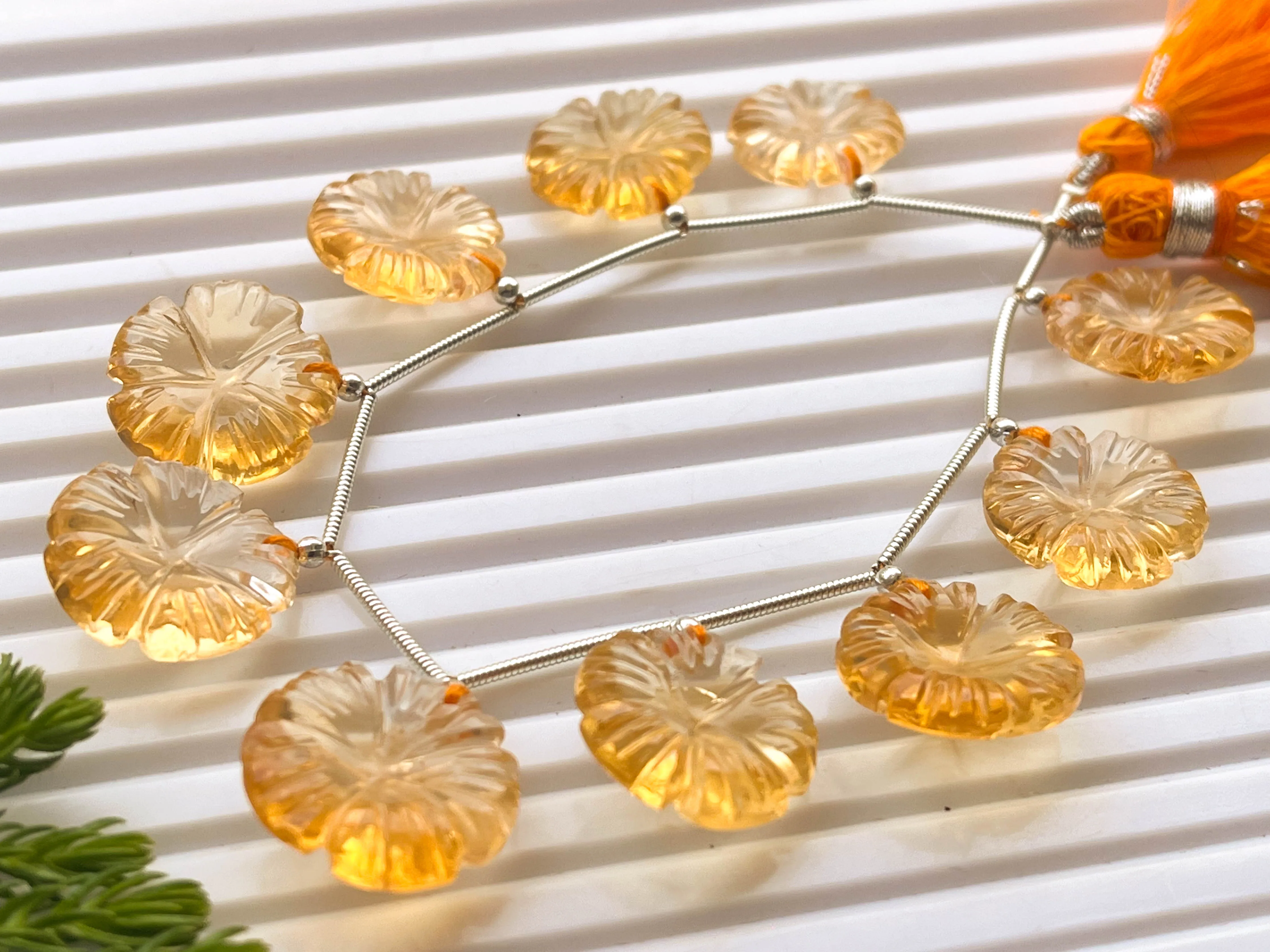 Natural Citrine flower carving beads