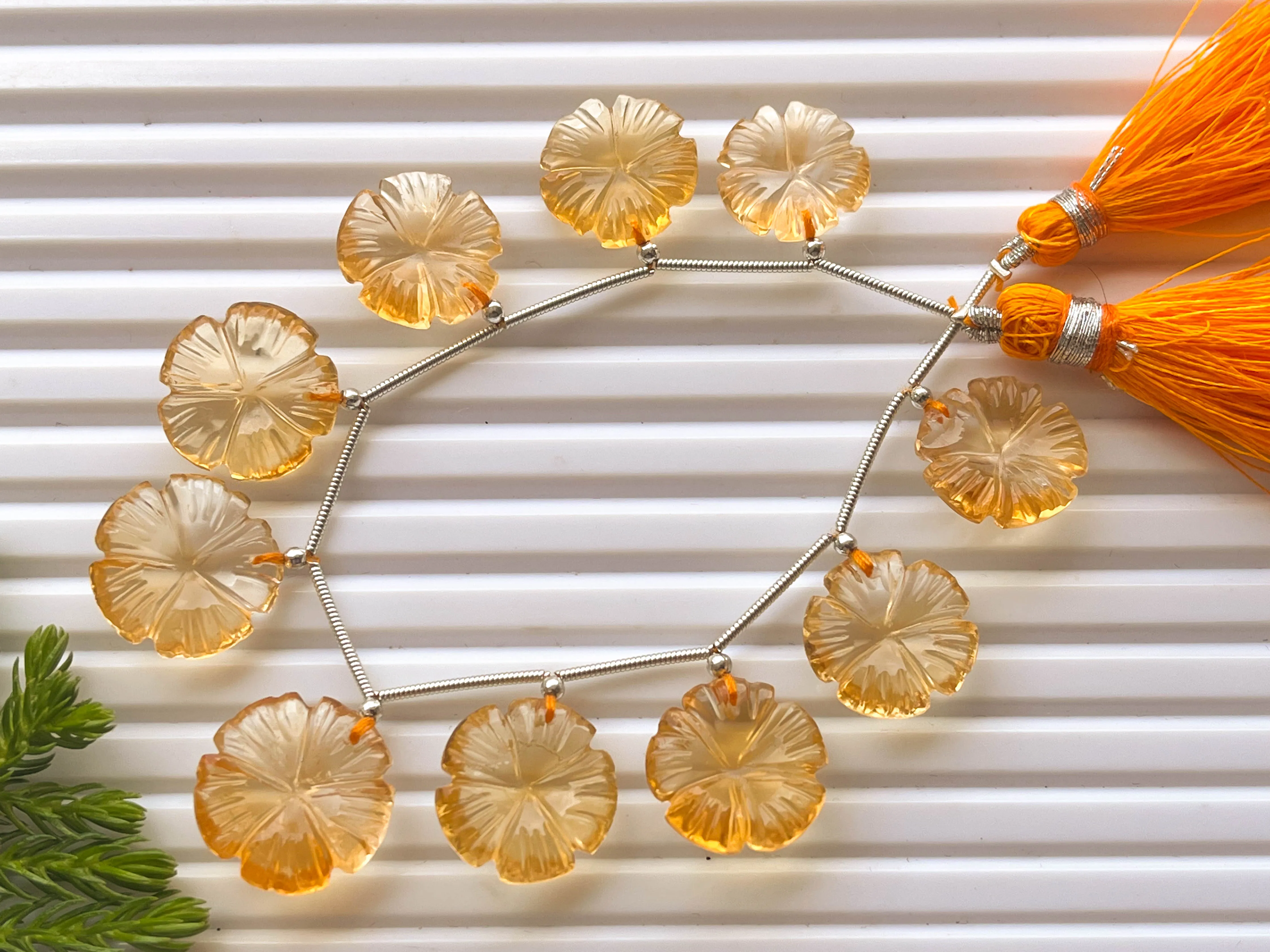Natural Citrine flower carving beads