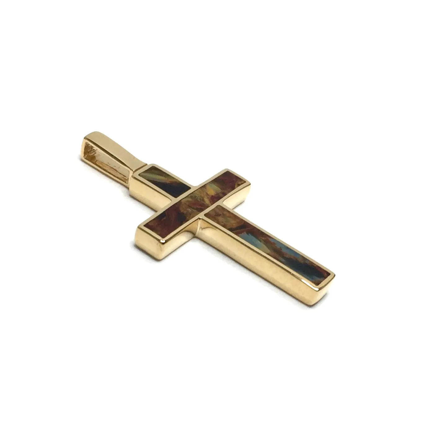 Natural pietersite 2 section inlaid cross pendant
