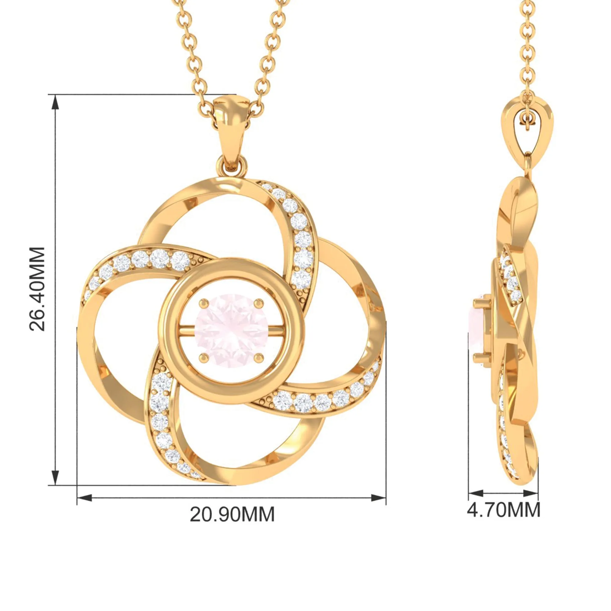 Nature Inspired Rose Quartz and Diamond Flower Pendant