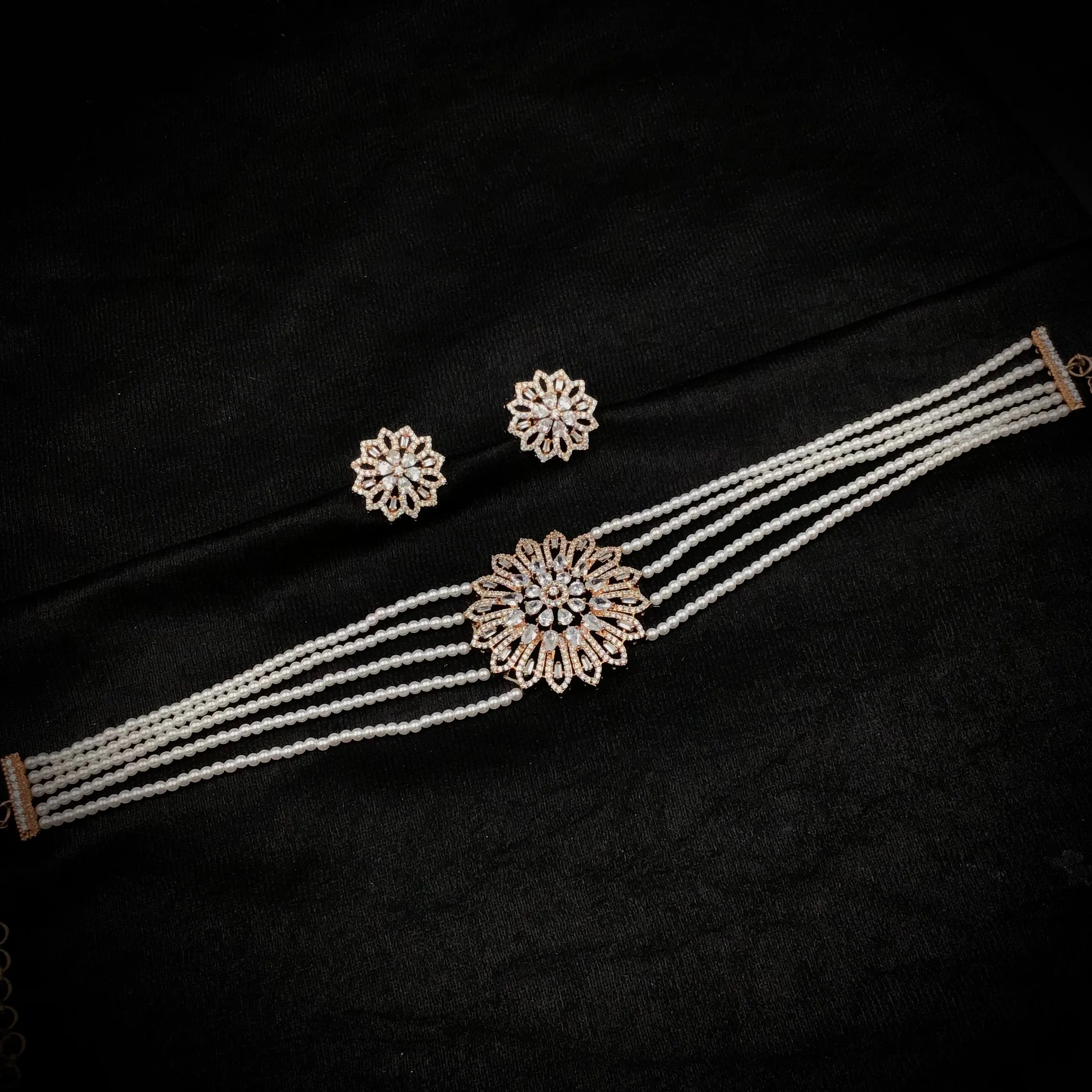 Pearl Zircon/AD Choker Set 19358-6540