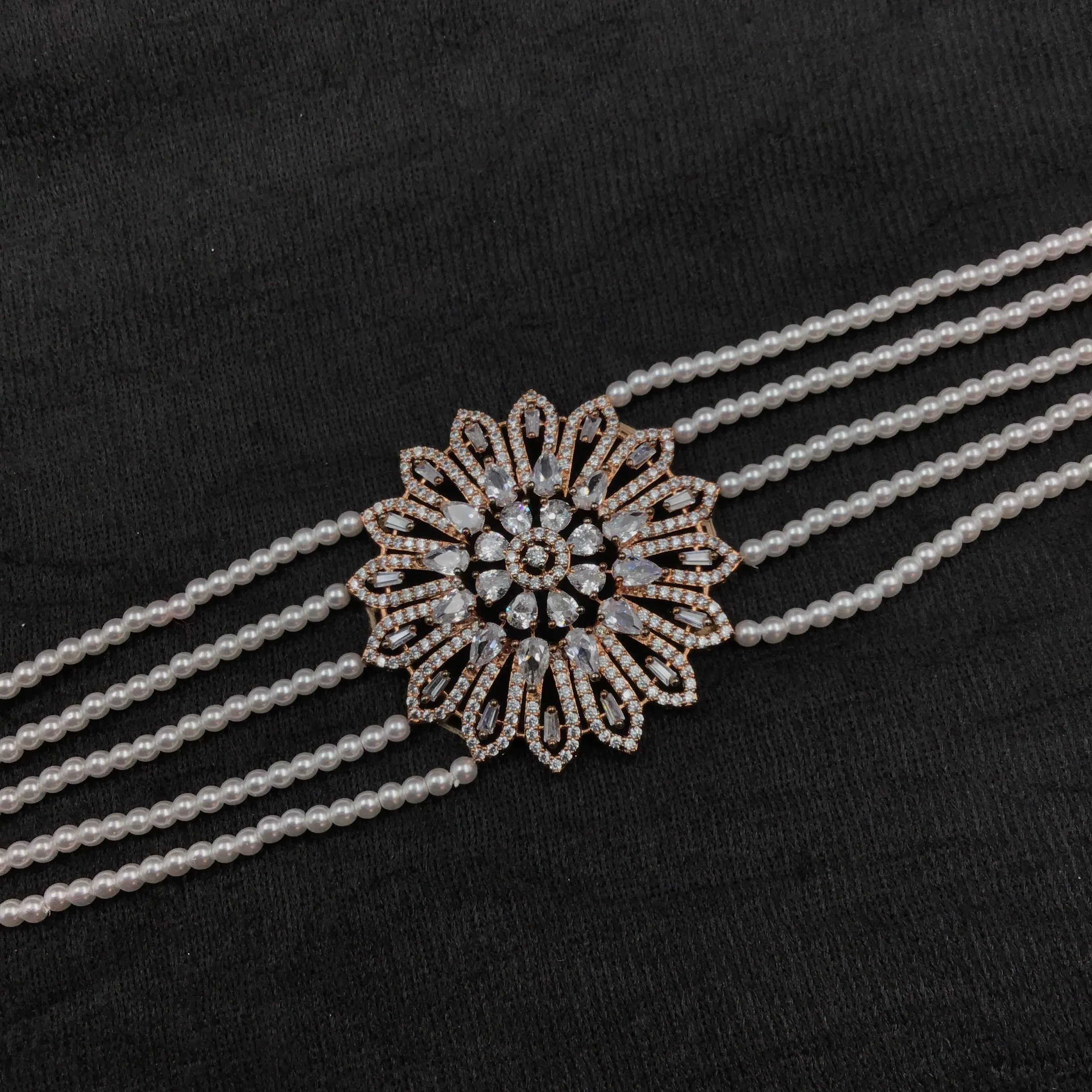 Pearl Zircon/AD Choker Set 19358-6540