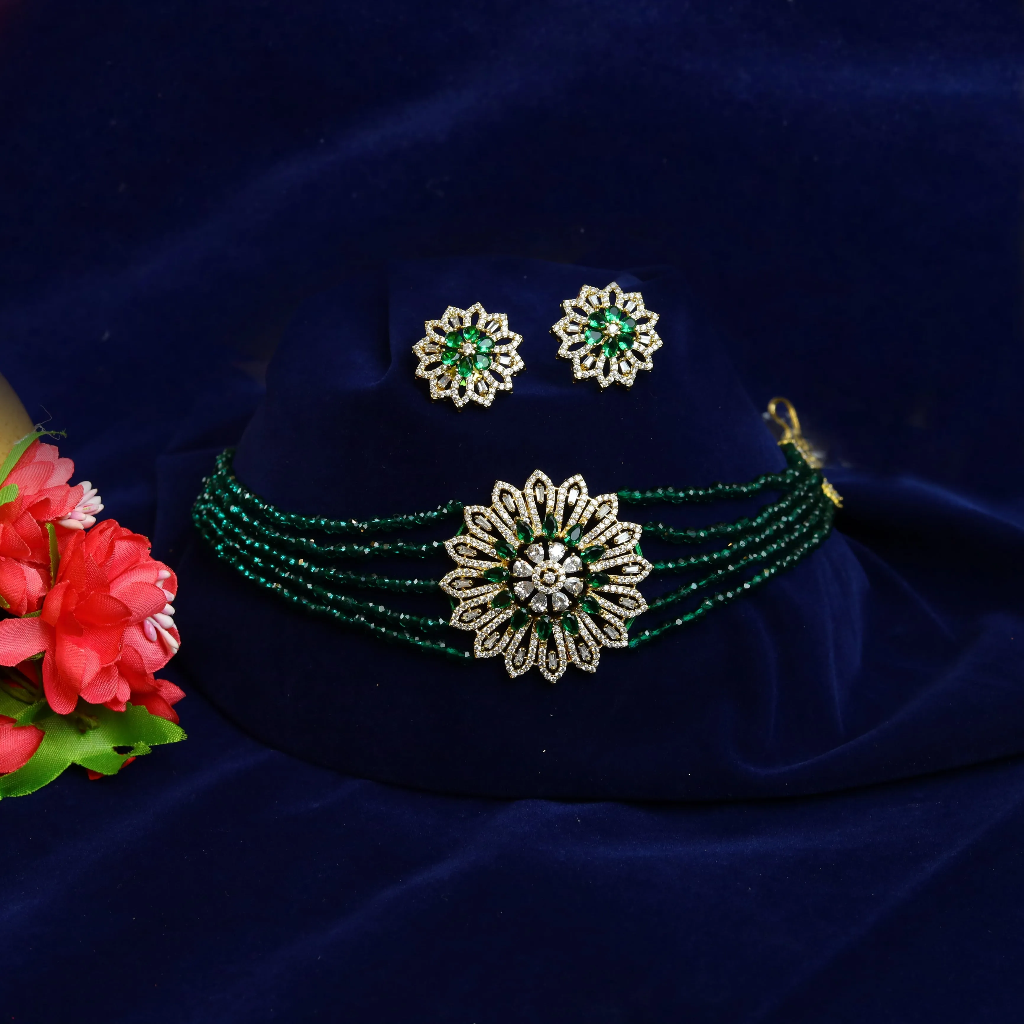 Pearl Zircon/AD Choker Set 19358-6540