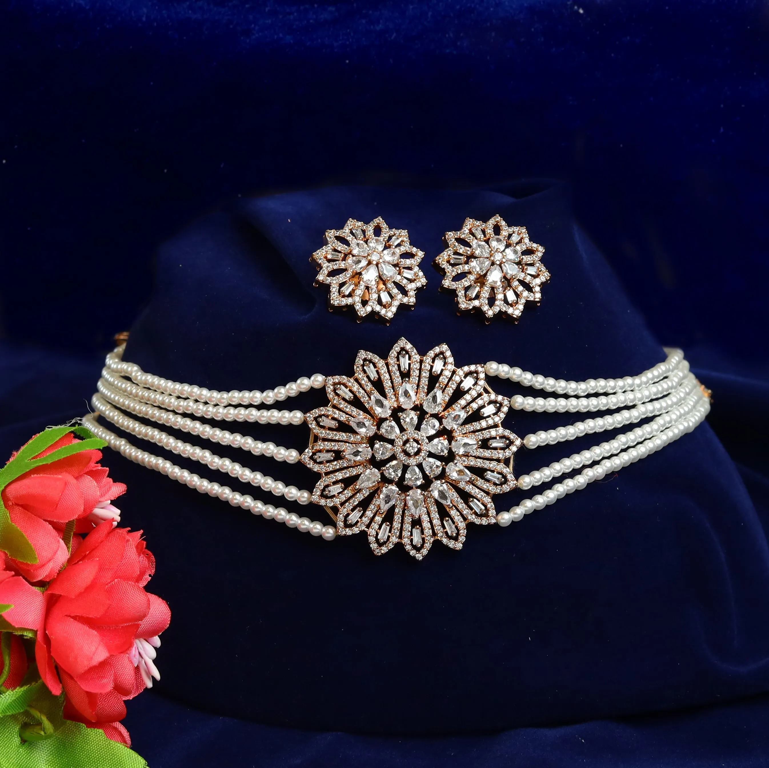 Pearl Zircon/AD Choker Set 19358-6540