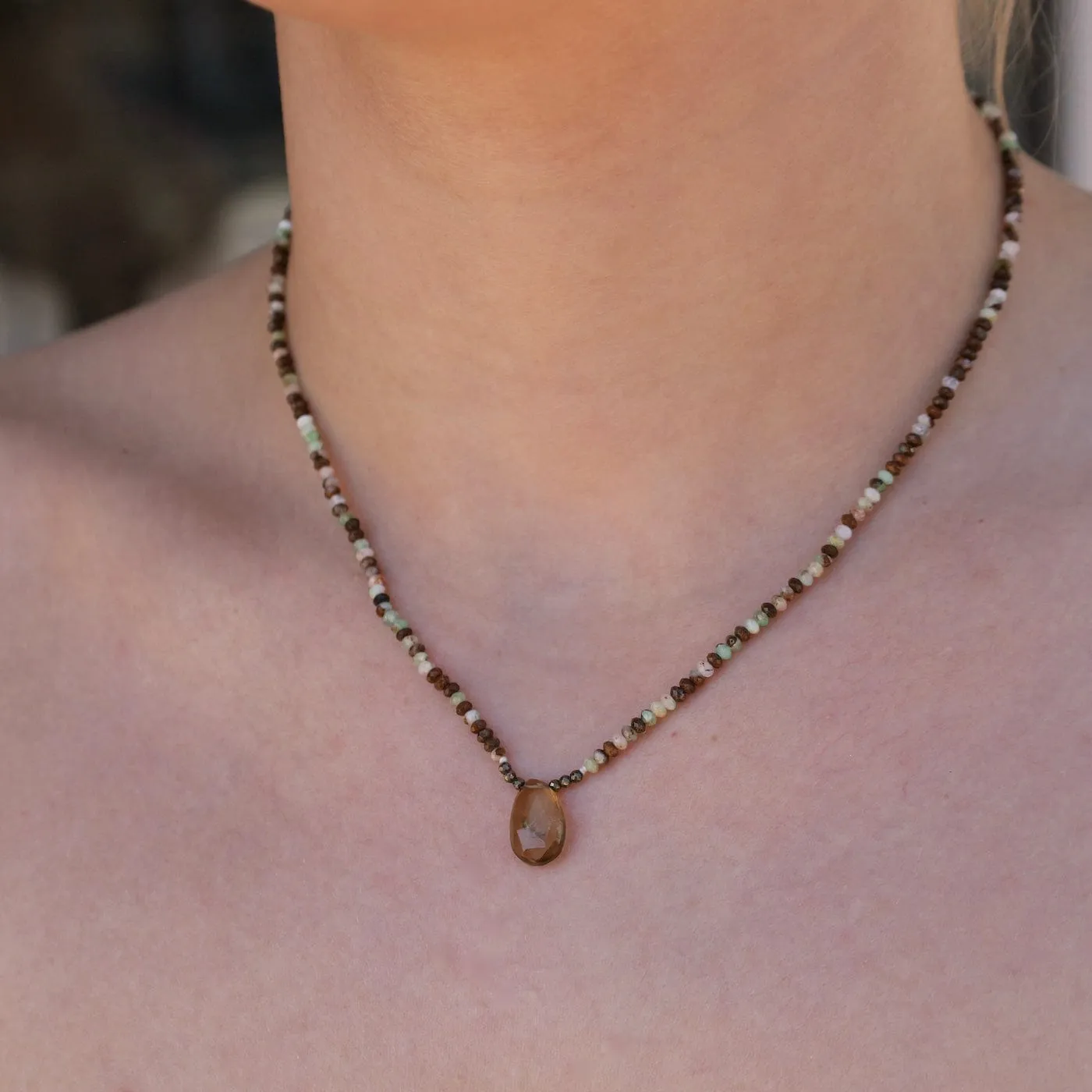 Petite Chrysophase with Citrine Necklace