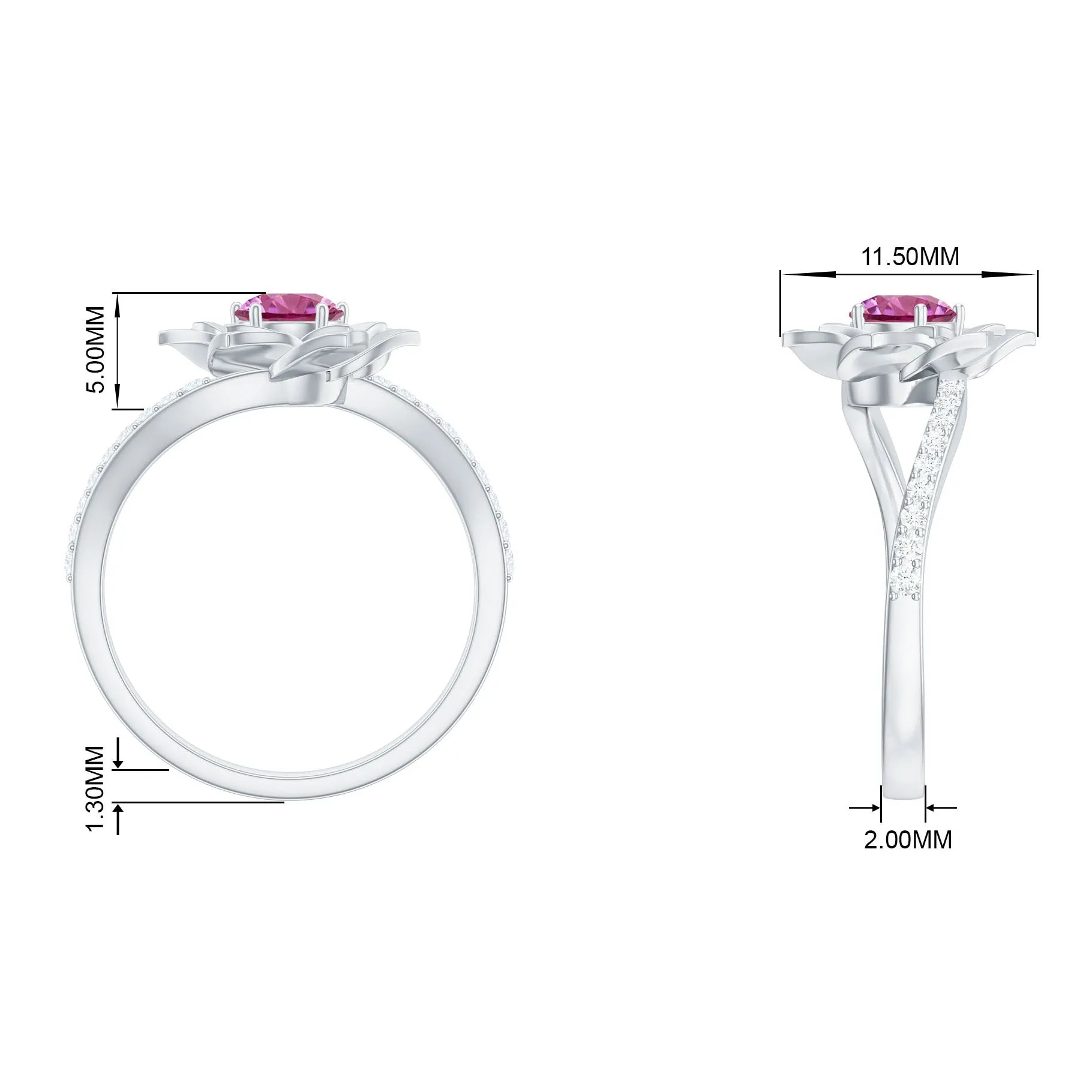 Pink Tourmaline and Diamond Flower Engagement Ring with Bypass Shank