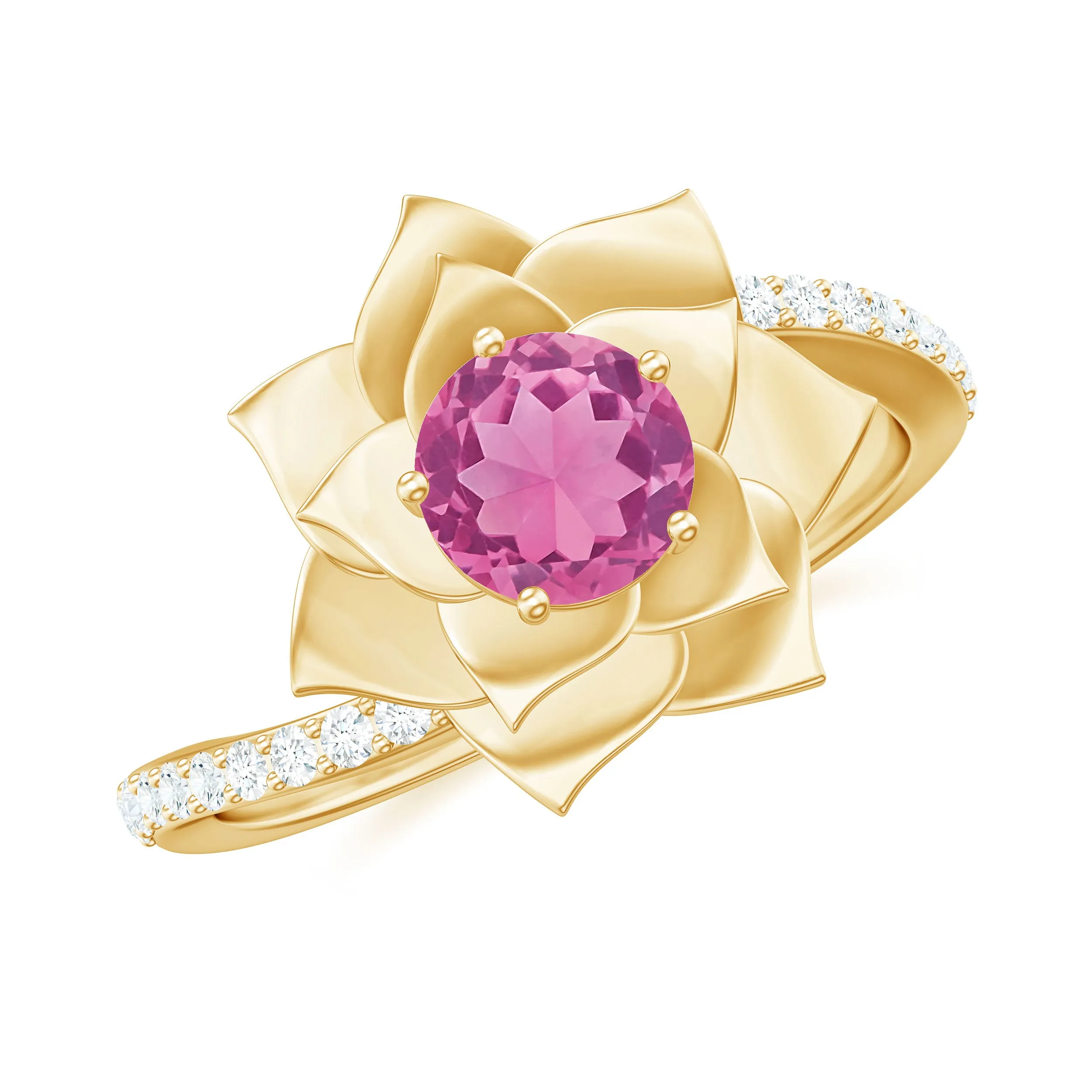 Pink Tourmaline and Diamond Flower Engagement Ring with Bypass Shank