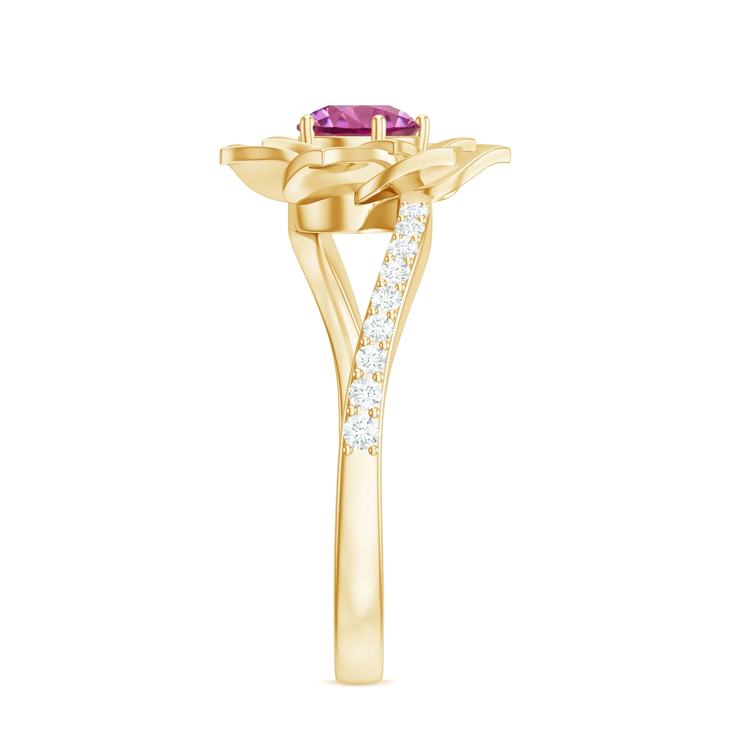 Pink Tourmaline and Diamond Flower Engagement Ring with Bypass Shank