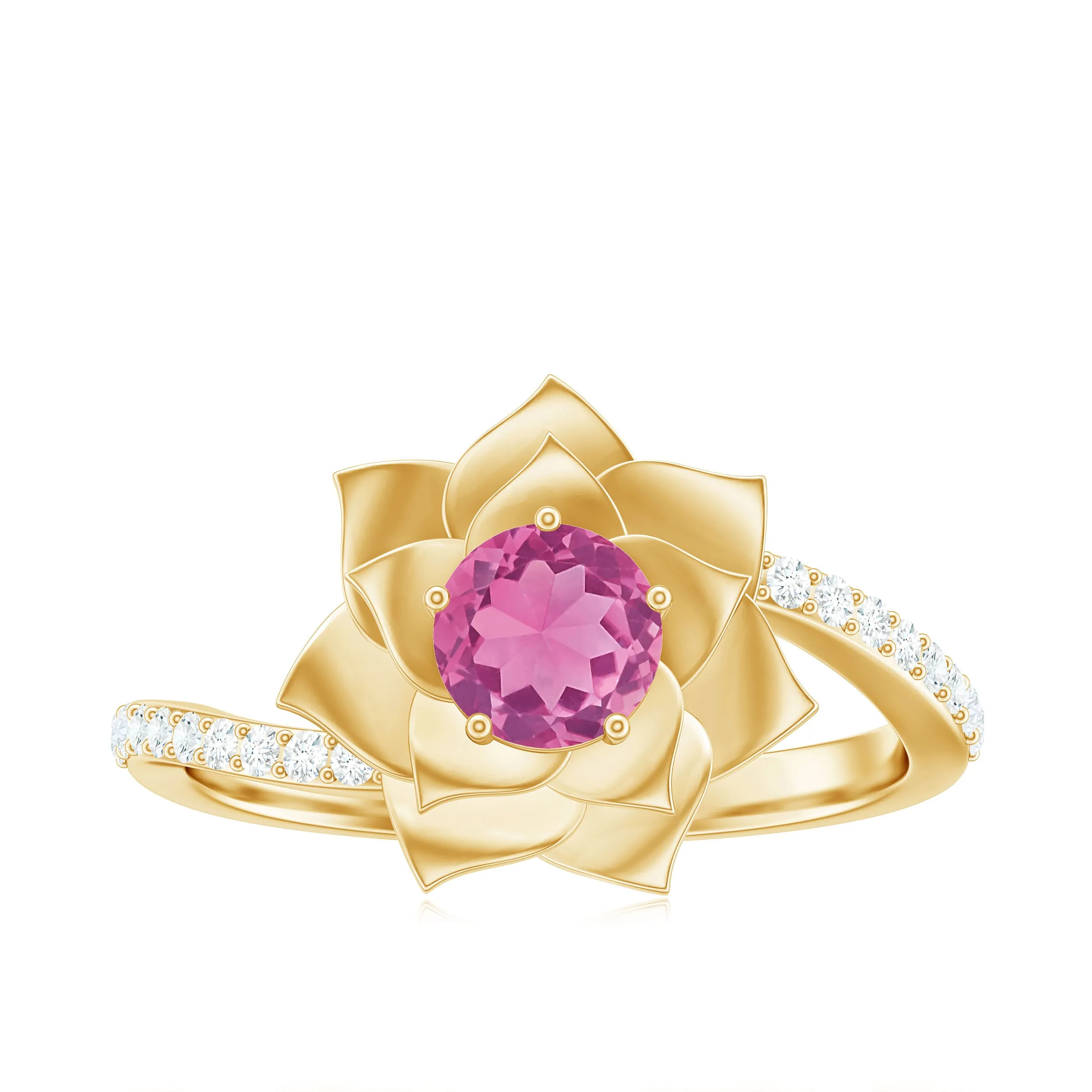 Pink Tourmaline and Diamond Flower Engagement Ring with Bypass Shank
