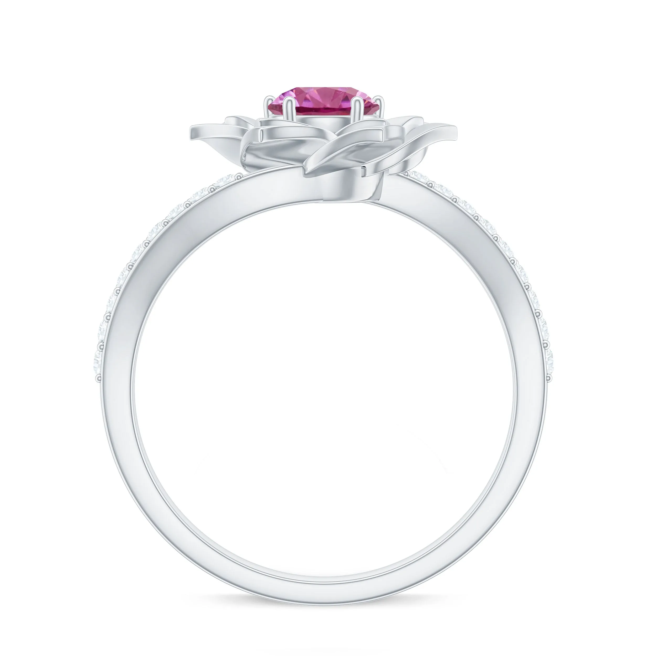 Pink Tourmaline and Diamond Flower Engagement Ring with Bypass Shank