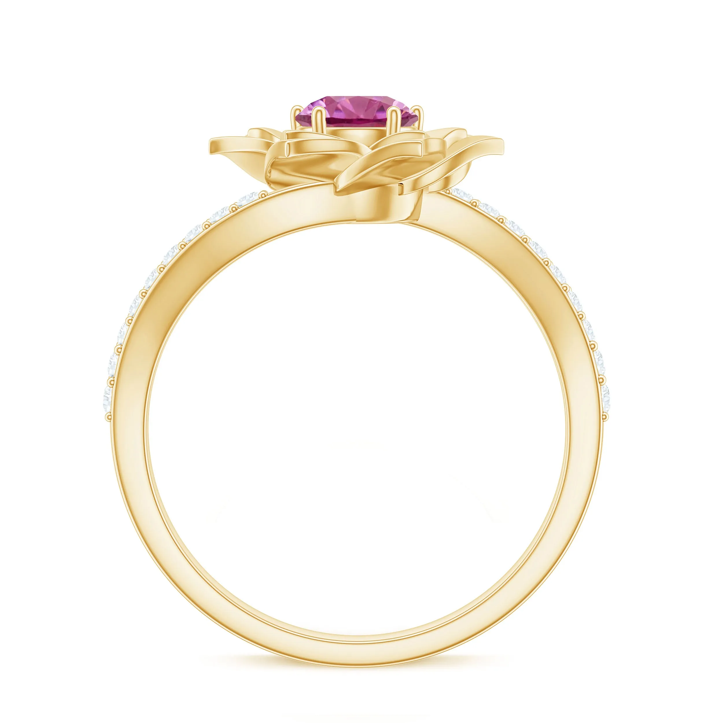 Pink Tourmaline and Diamond Flower Engagement Ring with Bypass Shank