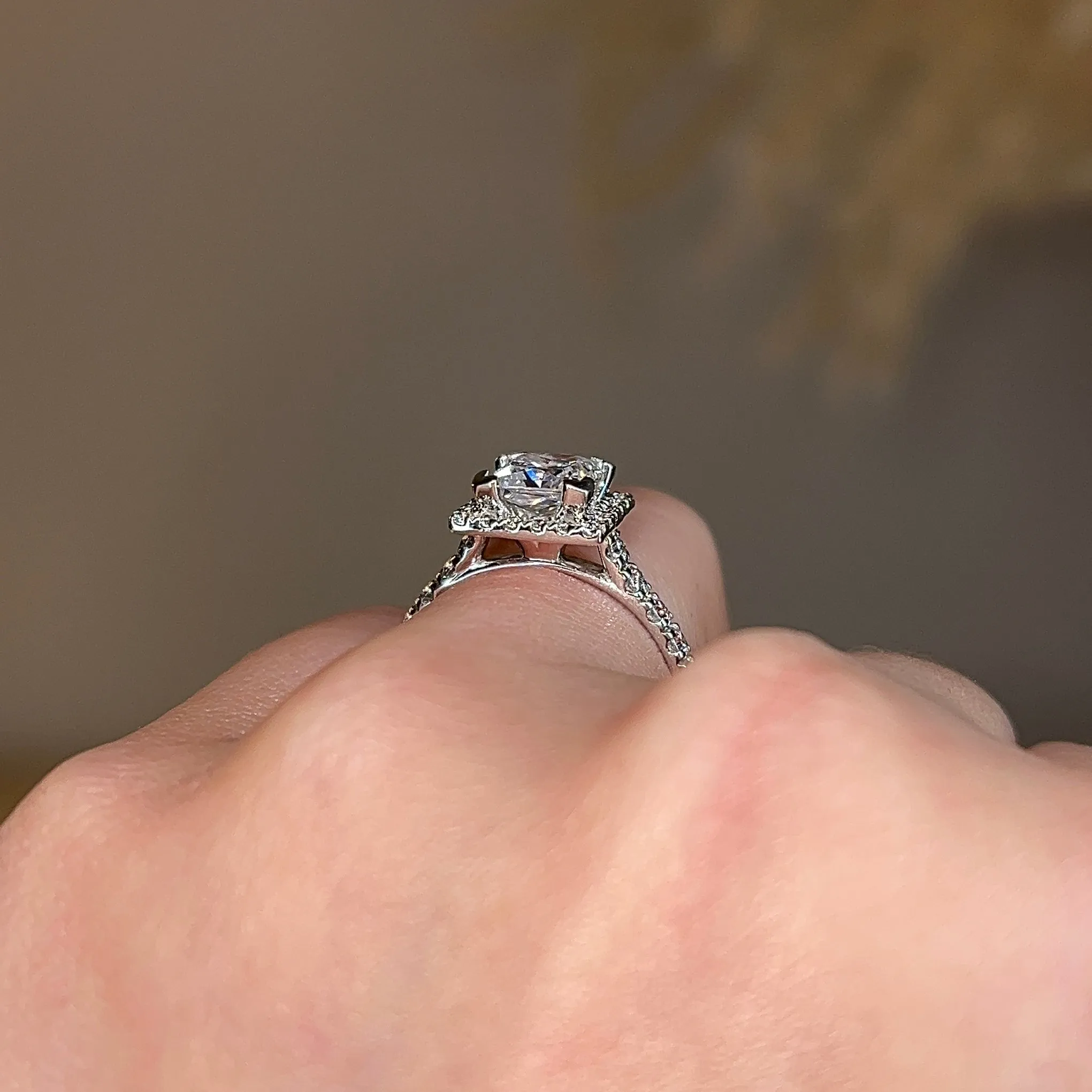 "Clara" Square Halo Princess Cut Diamond Shoulder Engagement Ring HAPC02