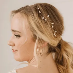 "Livie" Minimalist Gold, Pearl & Satin Vine
