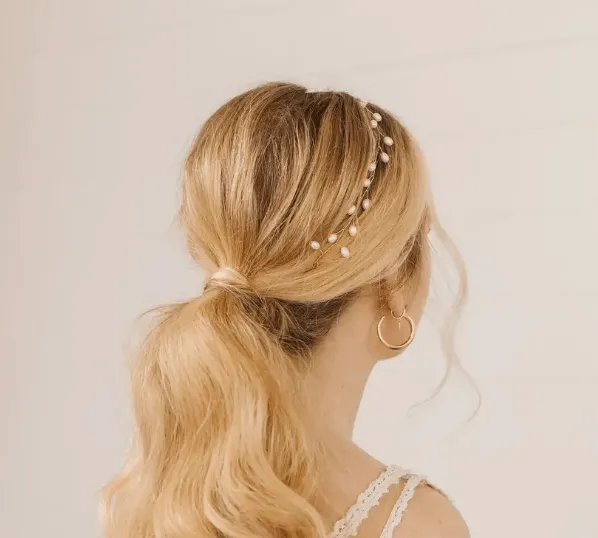 "Livie" Minimalist Gold, Pearl & Satin Vine