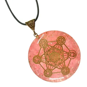 Rose Quartz Necklace Round Pink Gemstone Pendant with Copper Coil