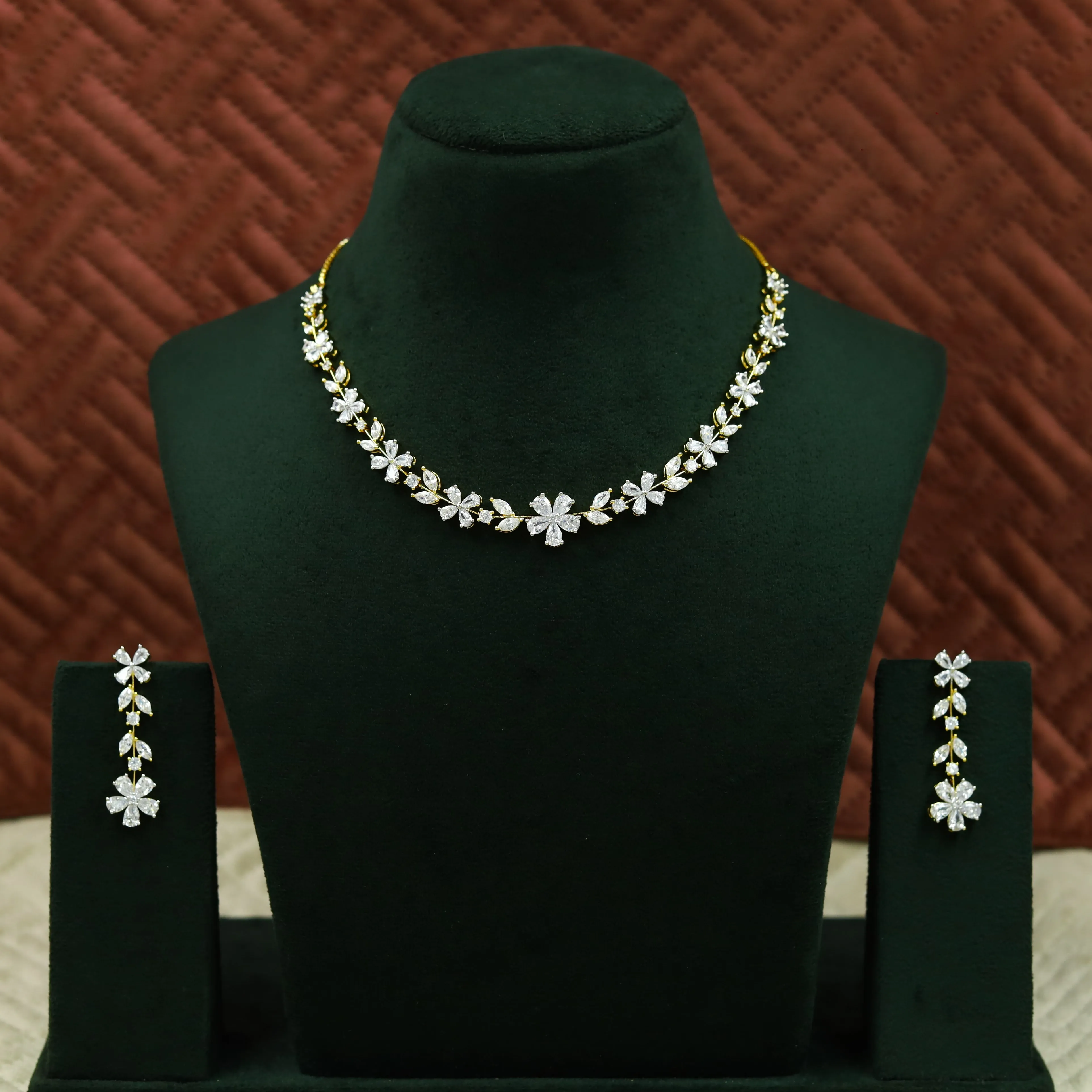 Round Neck Zircon/AD Necklace Set 12974-34