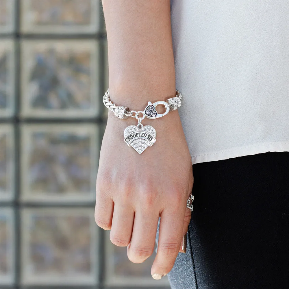 Silver Adopted Sis Pave Heart Charm Braided Bracelet