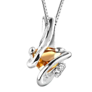 Silver Diamond And Citrine Pendant