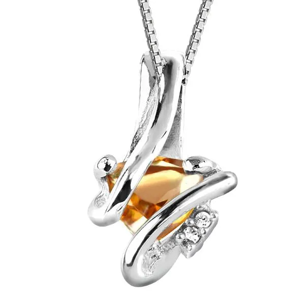 Silver Diamond And Citrine Pendant