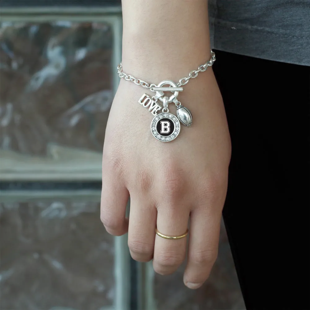 Silver Football - Sports Initial B Circle Charm Toggle Bracelet