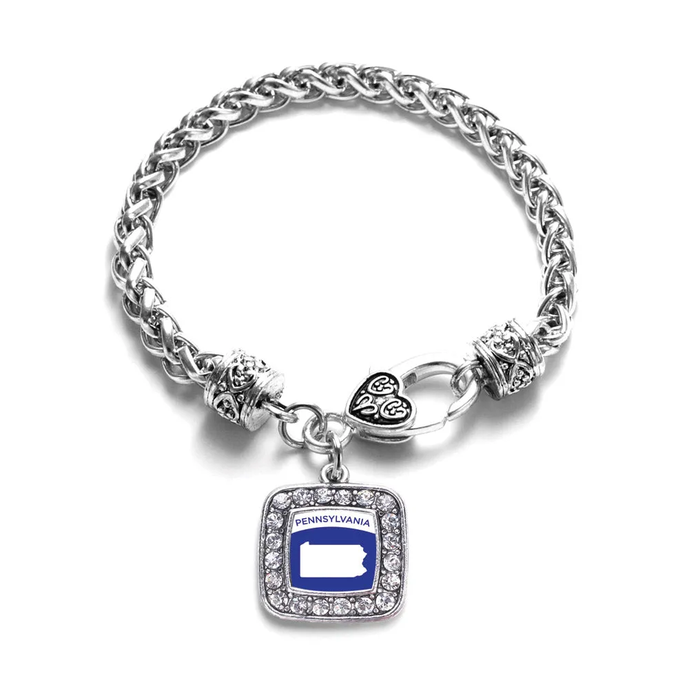 Silver Pennsylvania Outline Square Charm Braided Bracelet