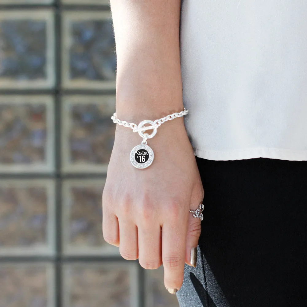 Silver Senior '16 Circle Charm Toggle Bracelet
