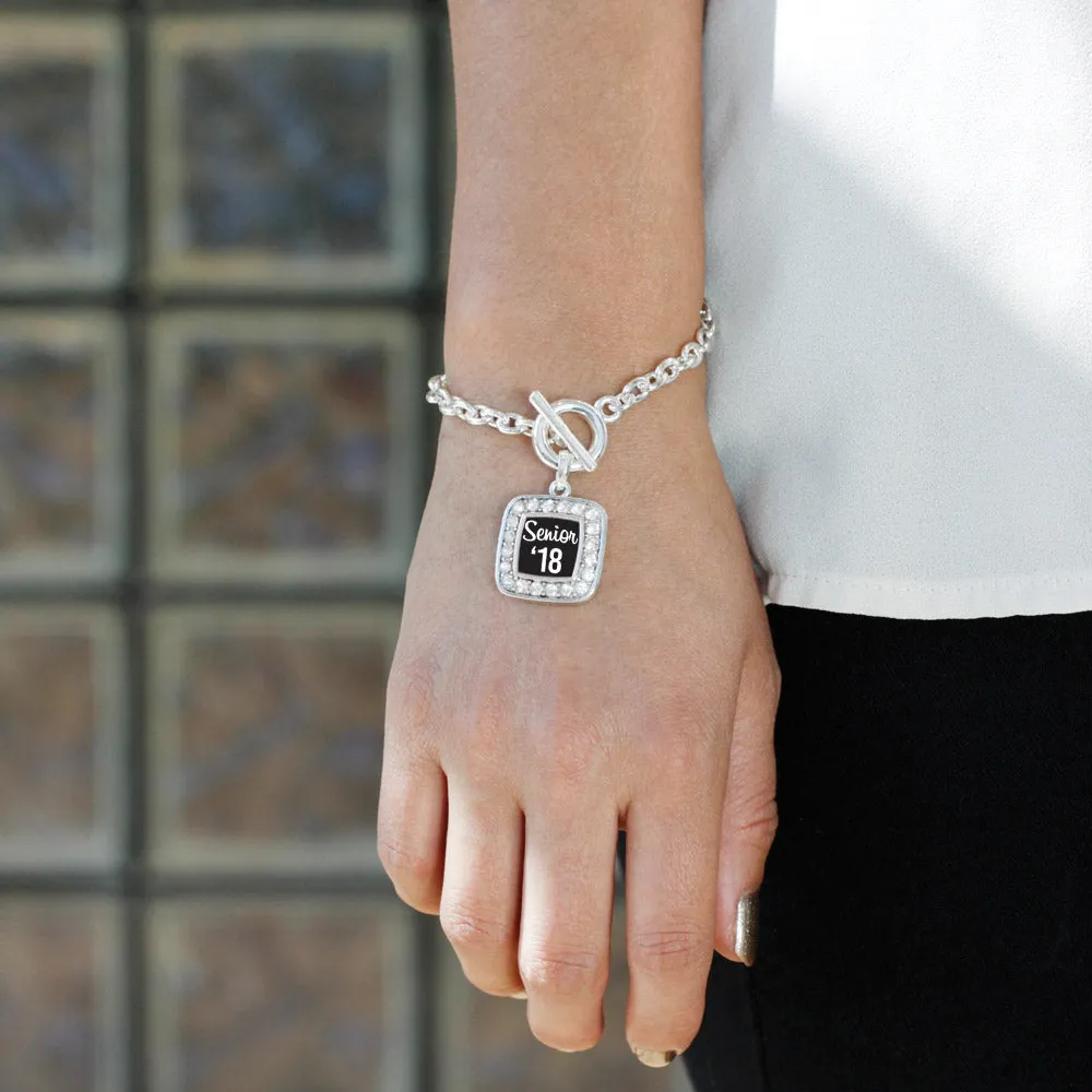 Silver Senior '18 Square Charm Toggle Bracelet