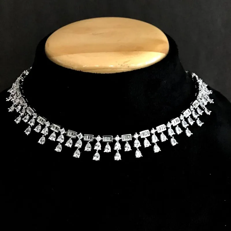 Silver Zircon/AD Necklace Set 13119-9894