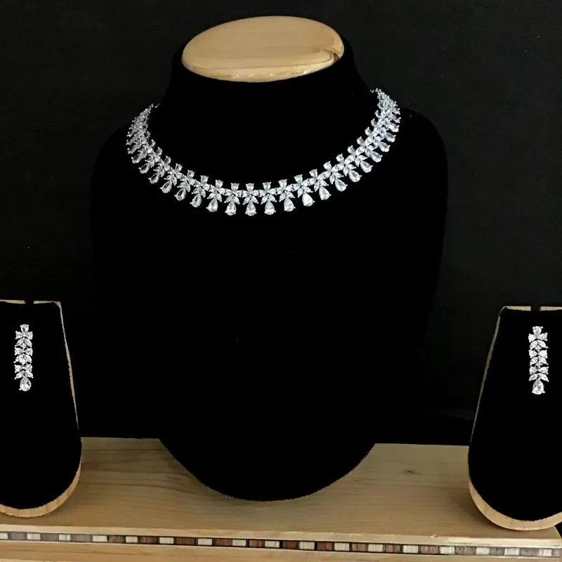 Silver Zircon/AD Necklace Set 13170-9987